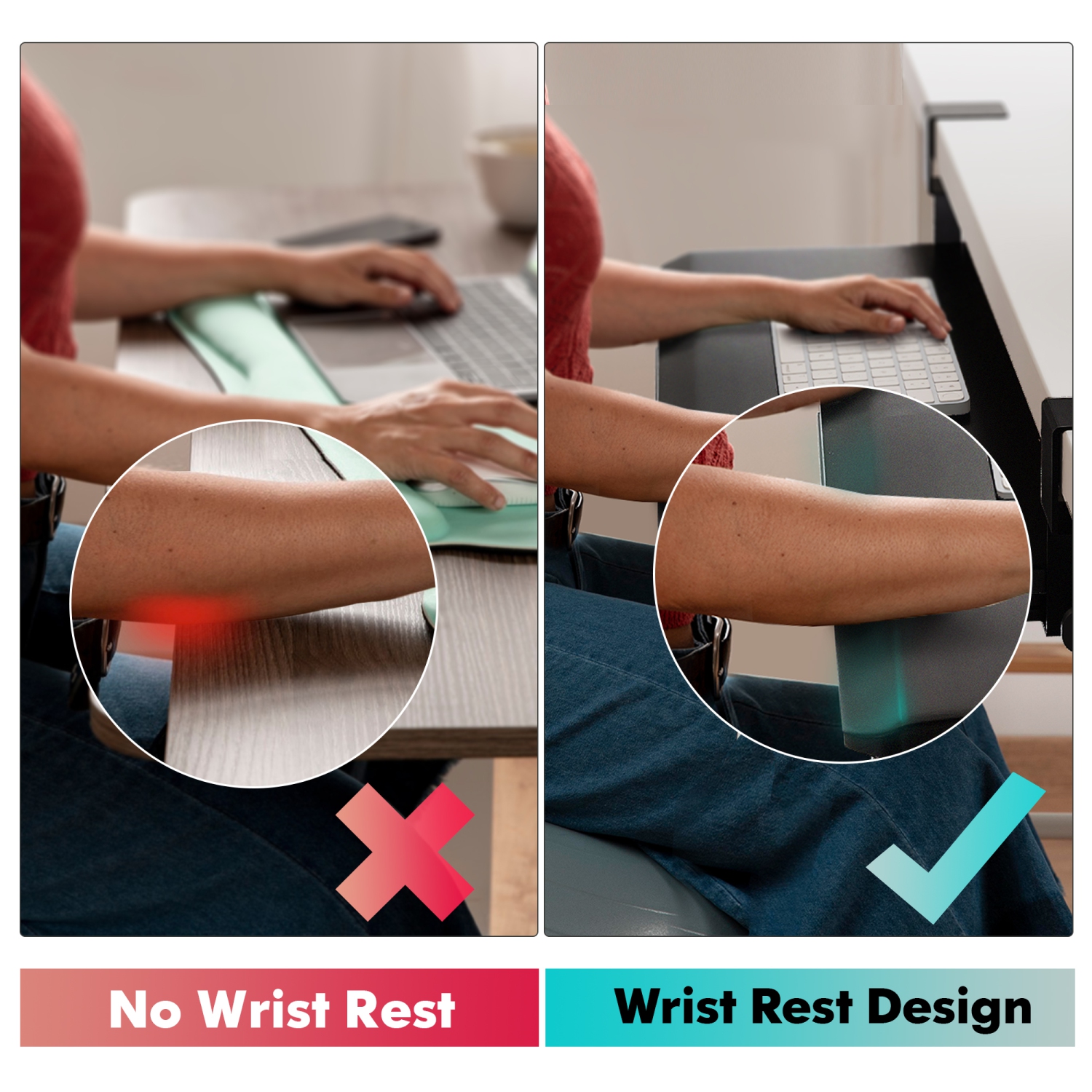 ENGE Under Desk Keyboard Tray Pull Out Keyboard Drawer Sturdy C Clamp Mount, 65 x 30cm Ergonomic Design with Pencil Case and Phone Holder, Black