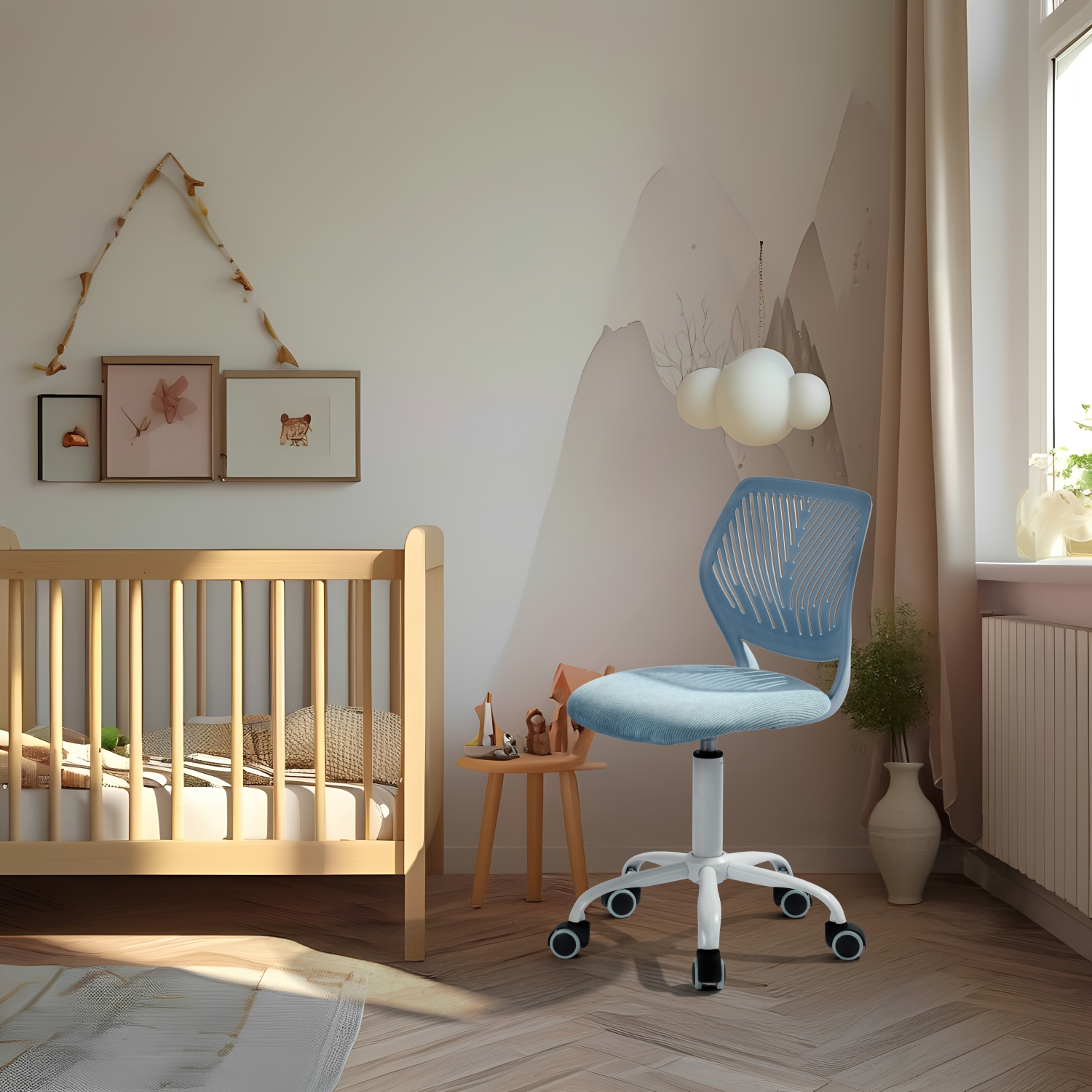 Homy Casa Ergonomic Kids Desk Chair with Rolling Wheels and Adjustable Seat, Blue