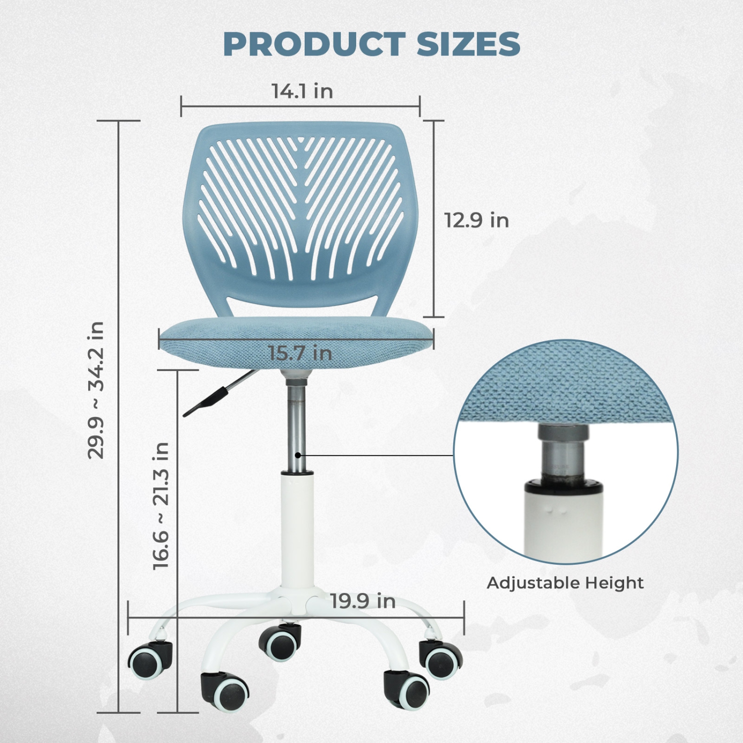 Homy Casa Ergonomic Kids Desk Chair with Rolling Wheels and Adjustable Seat, Blue