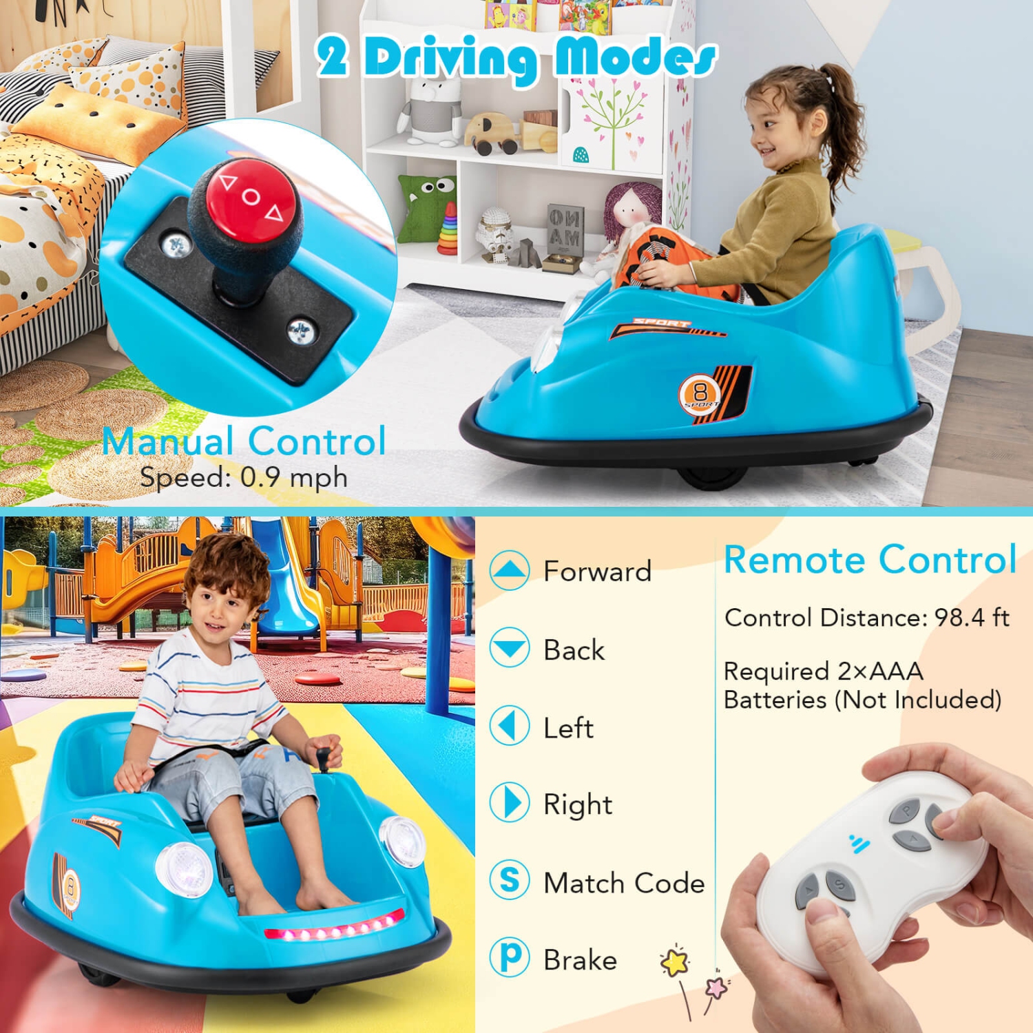 Costway Ride on Bumper Car for Kids with Remote Control 360 Degree Spin LED Light