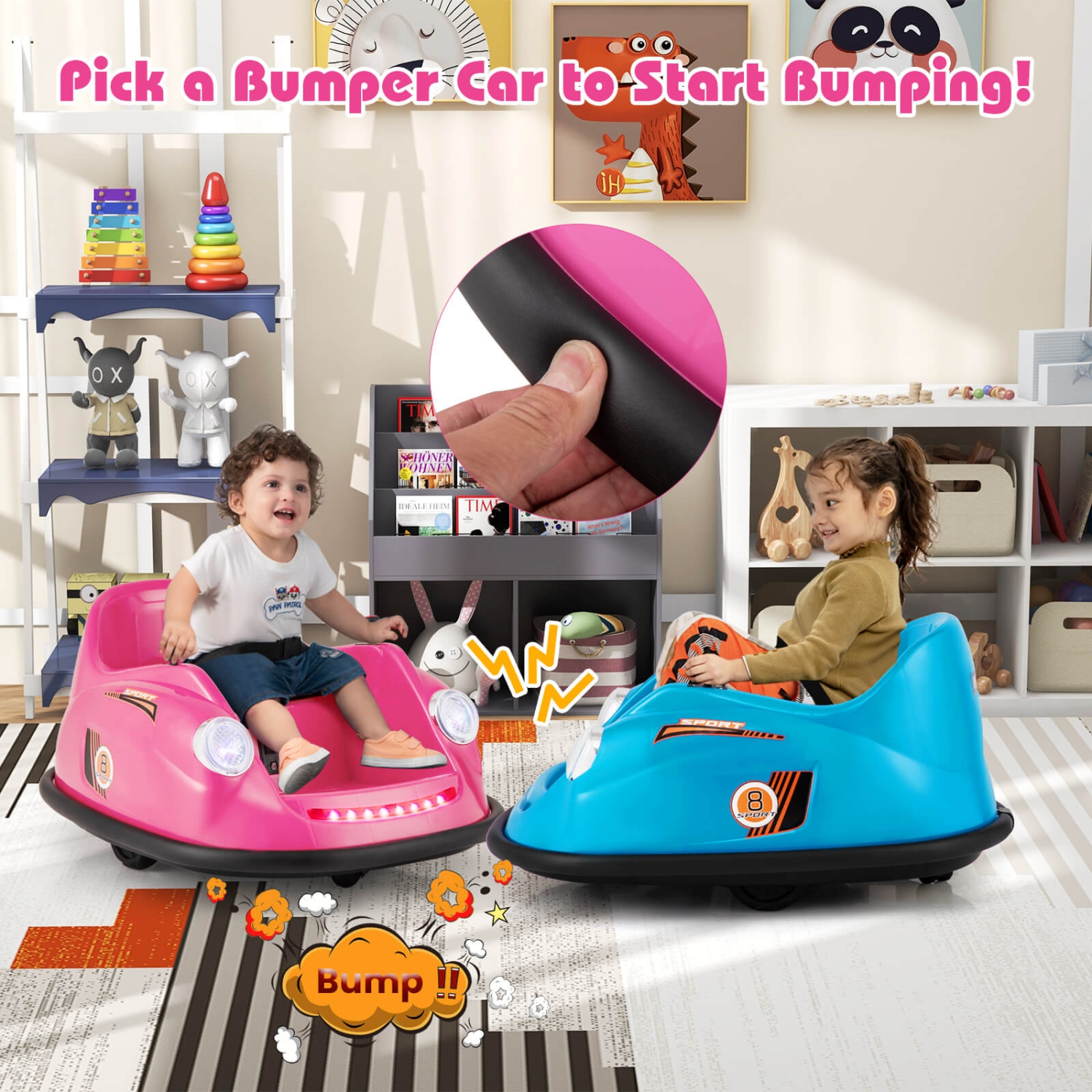 Costway Ride on Bumper Car for Kids with Remote Control 360 Degree Spin LED Light