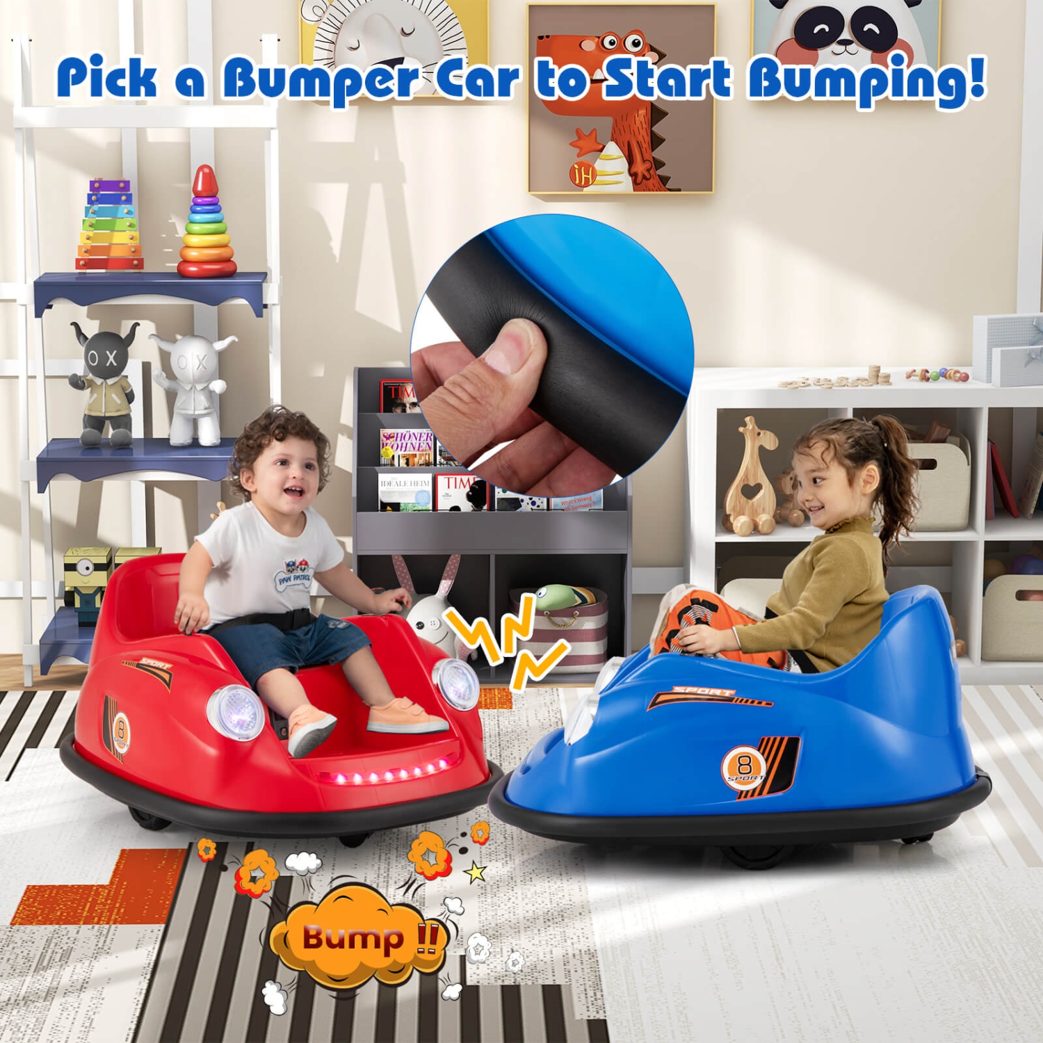 Costway Ride on Bumper Car for Kids with Remote Control 360 Degree Spin LED Light