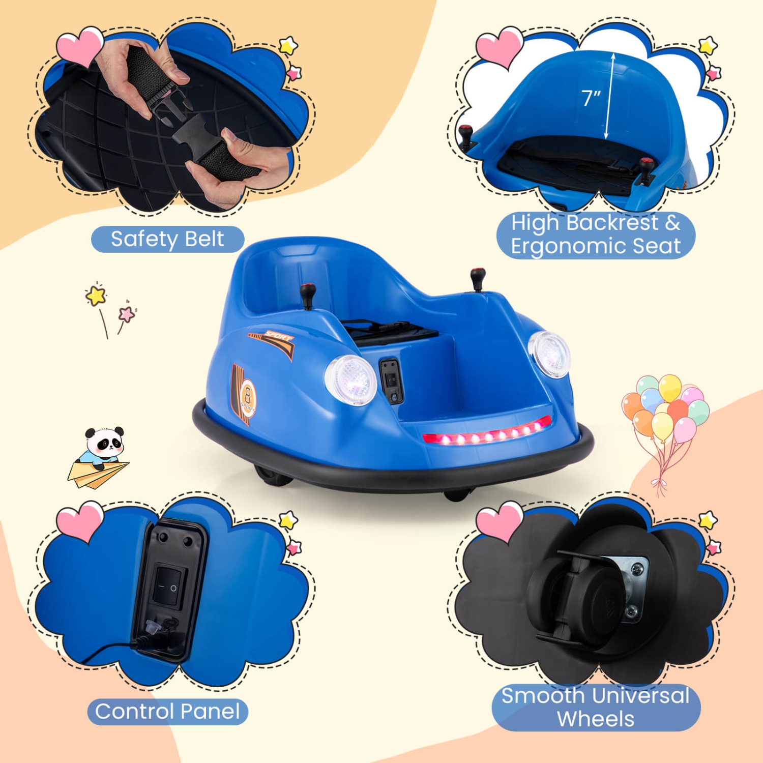 Costway Ride on Bumper Car for Kids with Remote Control 360 Degree Spin LED Light