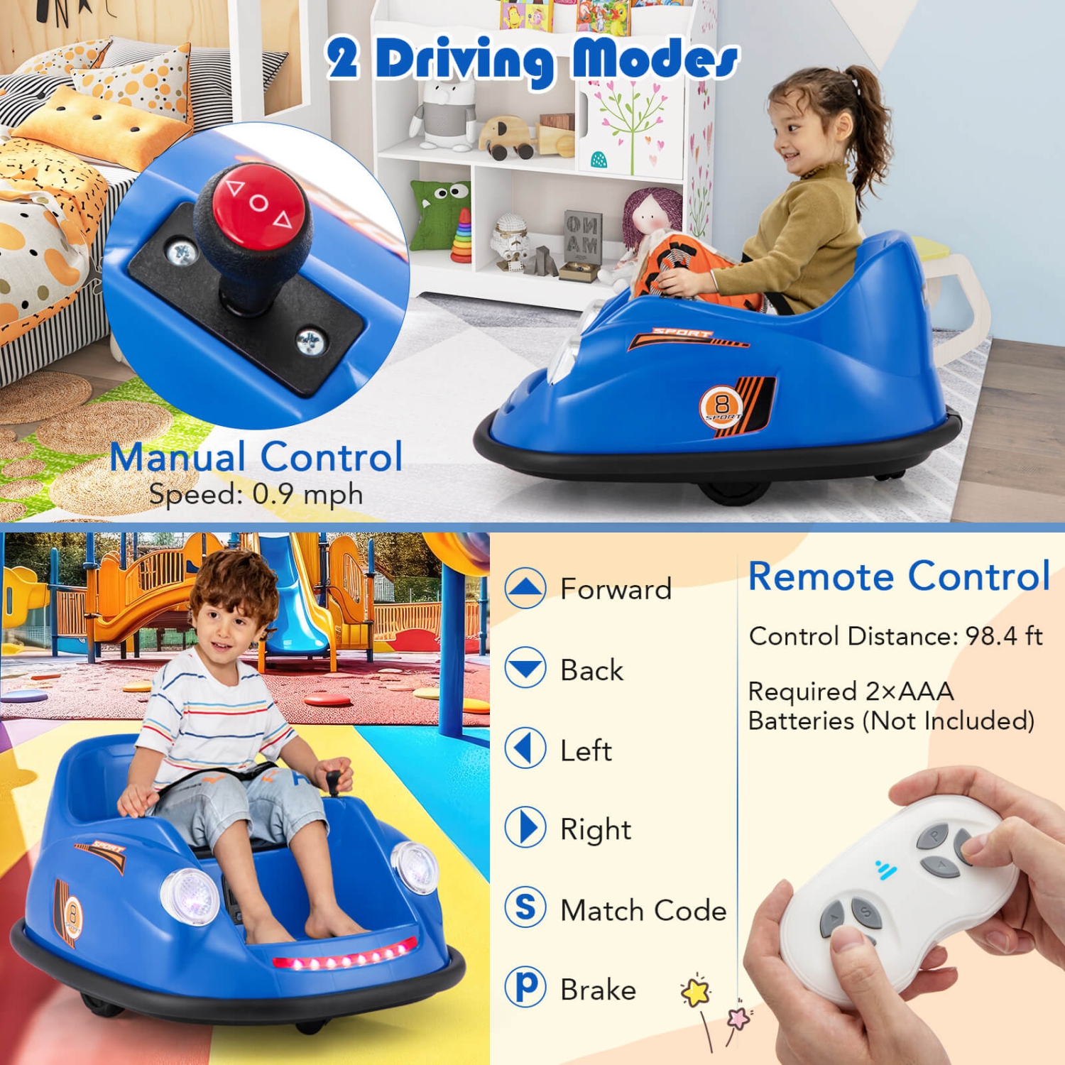 Costway Ride on Bumper Car for Kids with Remote Control 360 Degree Spin LED Light