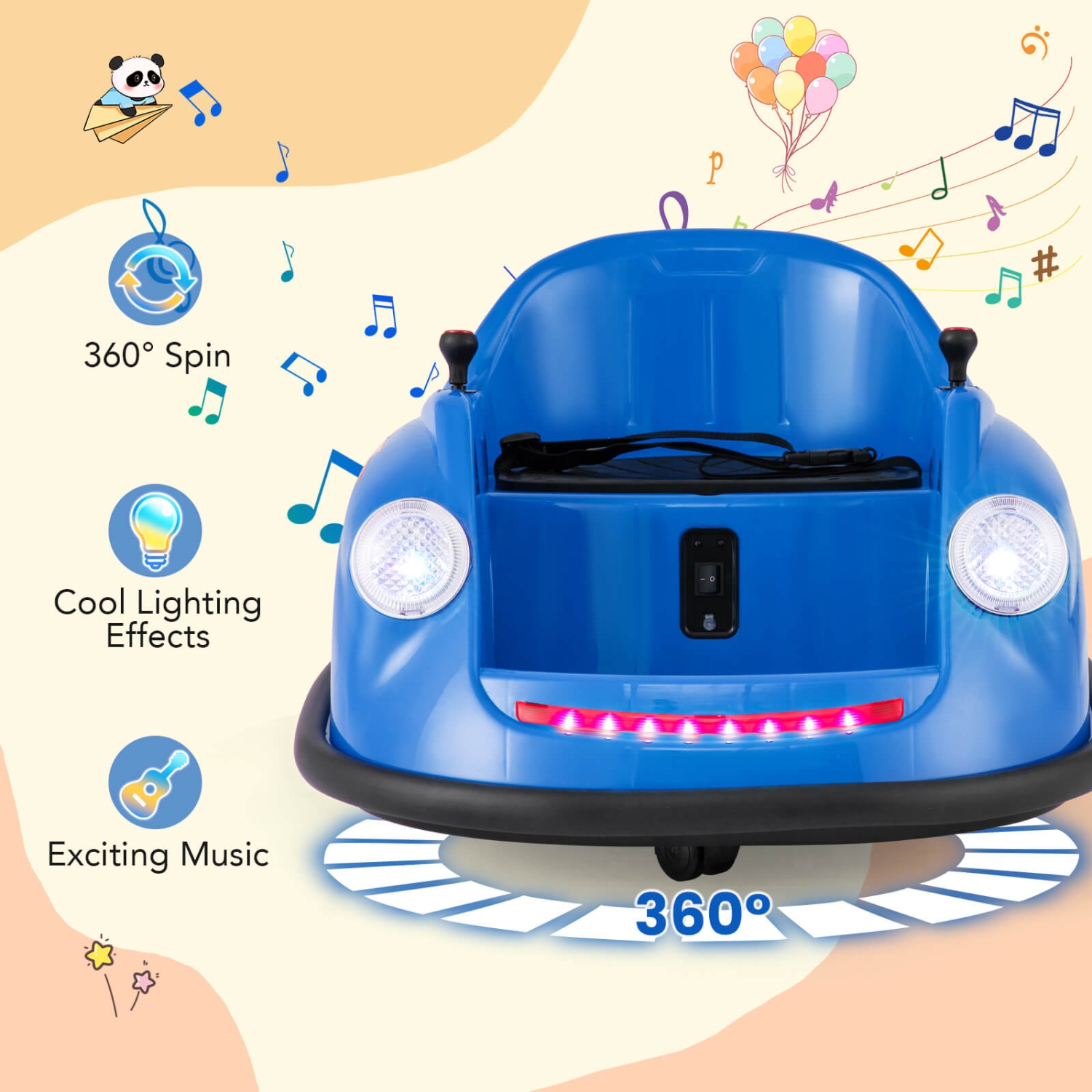 Costway Ride on Bumper Car for Kids with Remote Control 360 Degree Spin LED Light