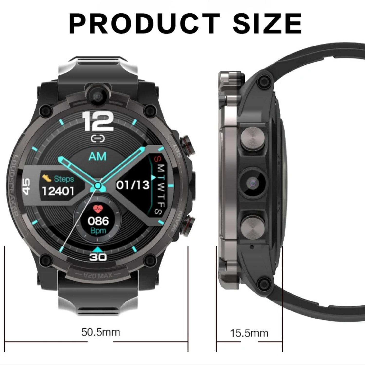 Montre intelligente TUTT 4G Robuste avec carte SIM | Deux caméras | 2 Go RAM + 16 GoROM | V20 | Moniteur de santé et de mise en forme