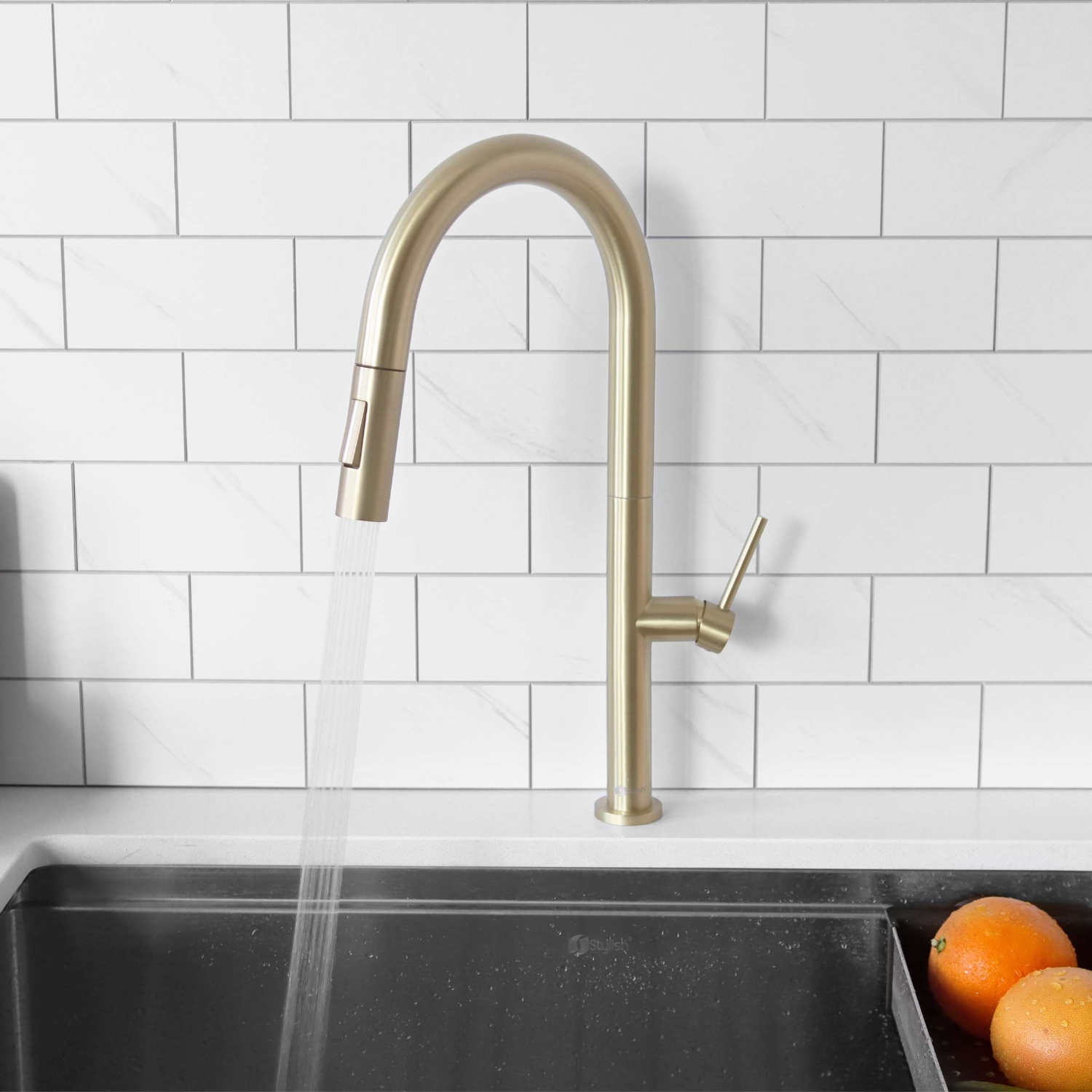 Stylish Catania Single-Handle Brushed Gold Pull Down Kitchen Faucet K-141G