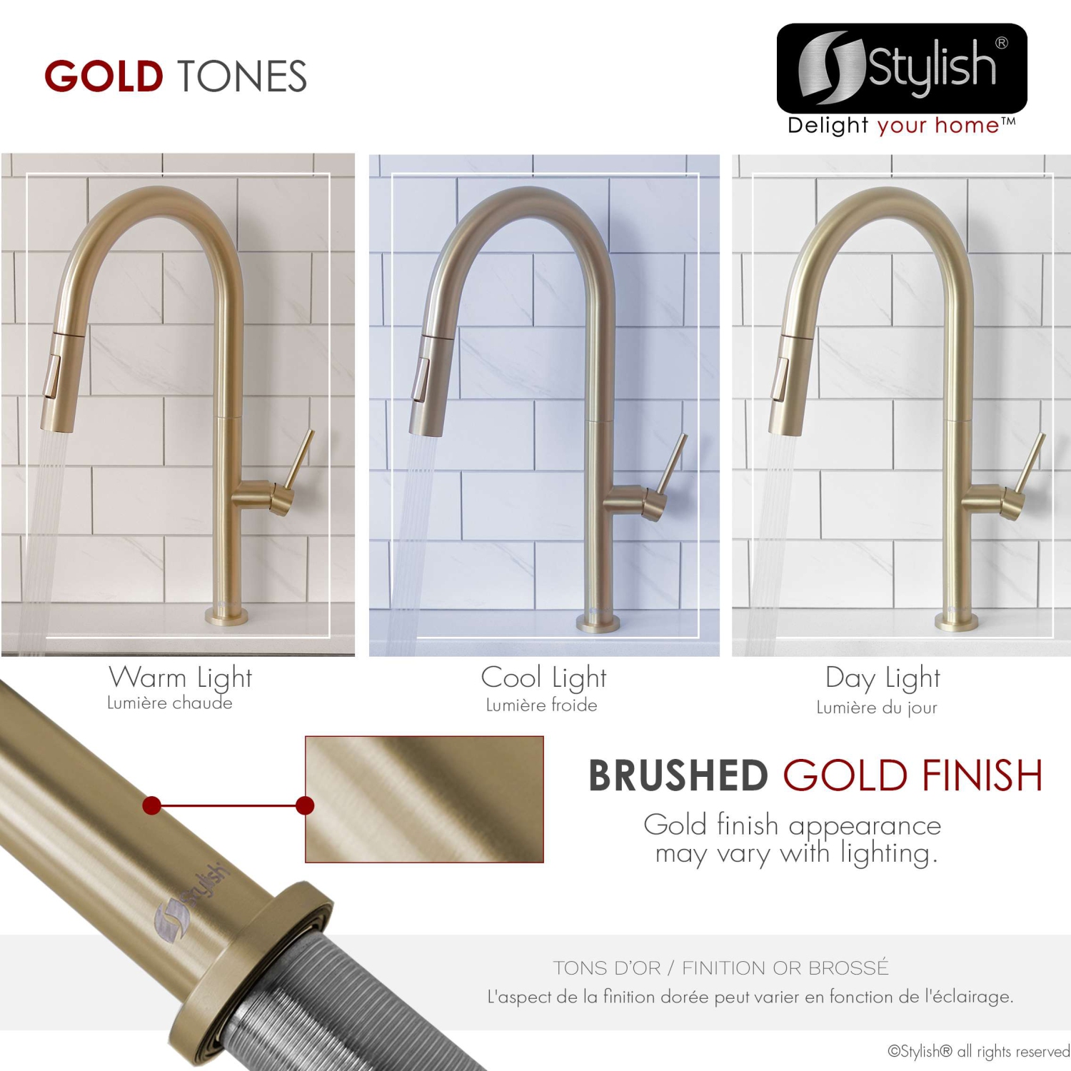 Stylish Catania Single-Handle Brushed Gold Pull Down Kitchen Faucet K-141G