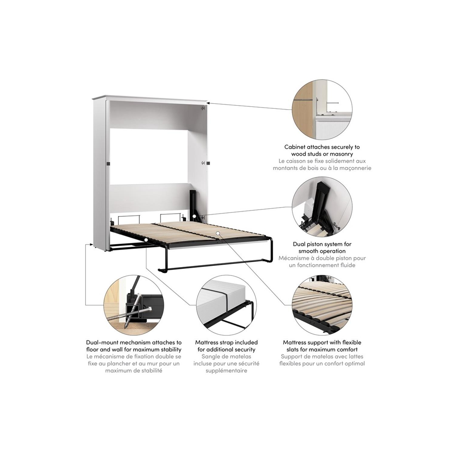 Lit escamotable double Key West 63&nbsp;W de Bestar - bois d'ingénierie blanc