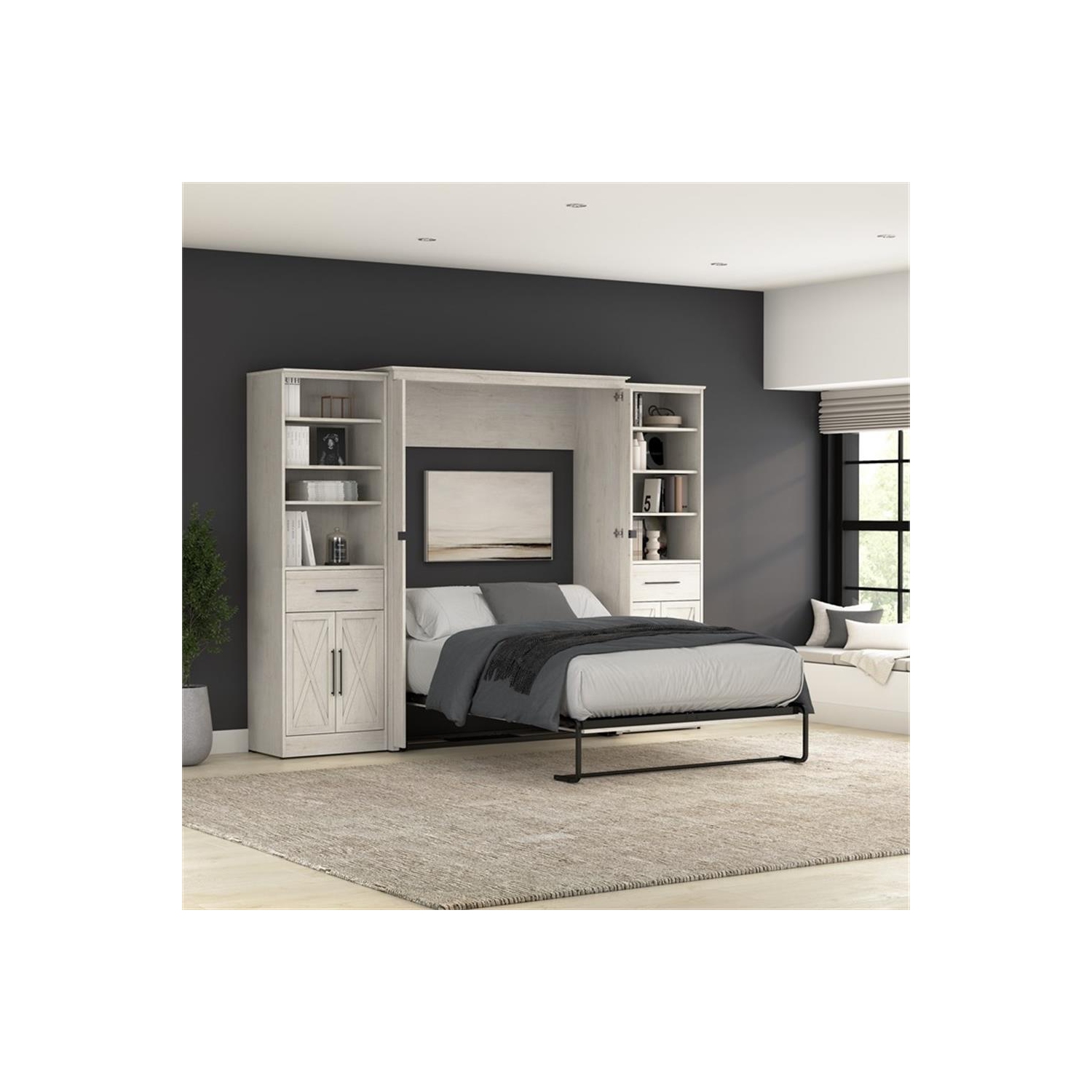 Bestar Key West Full Murphy Bed and Wardrobes - Engineered Wood in White