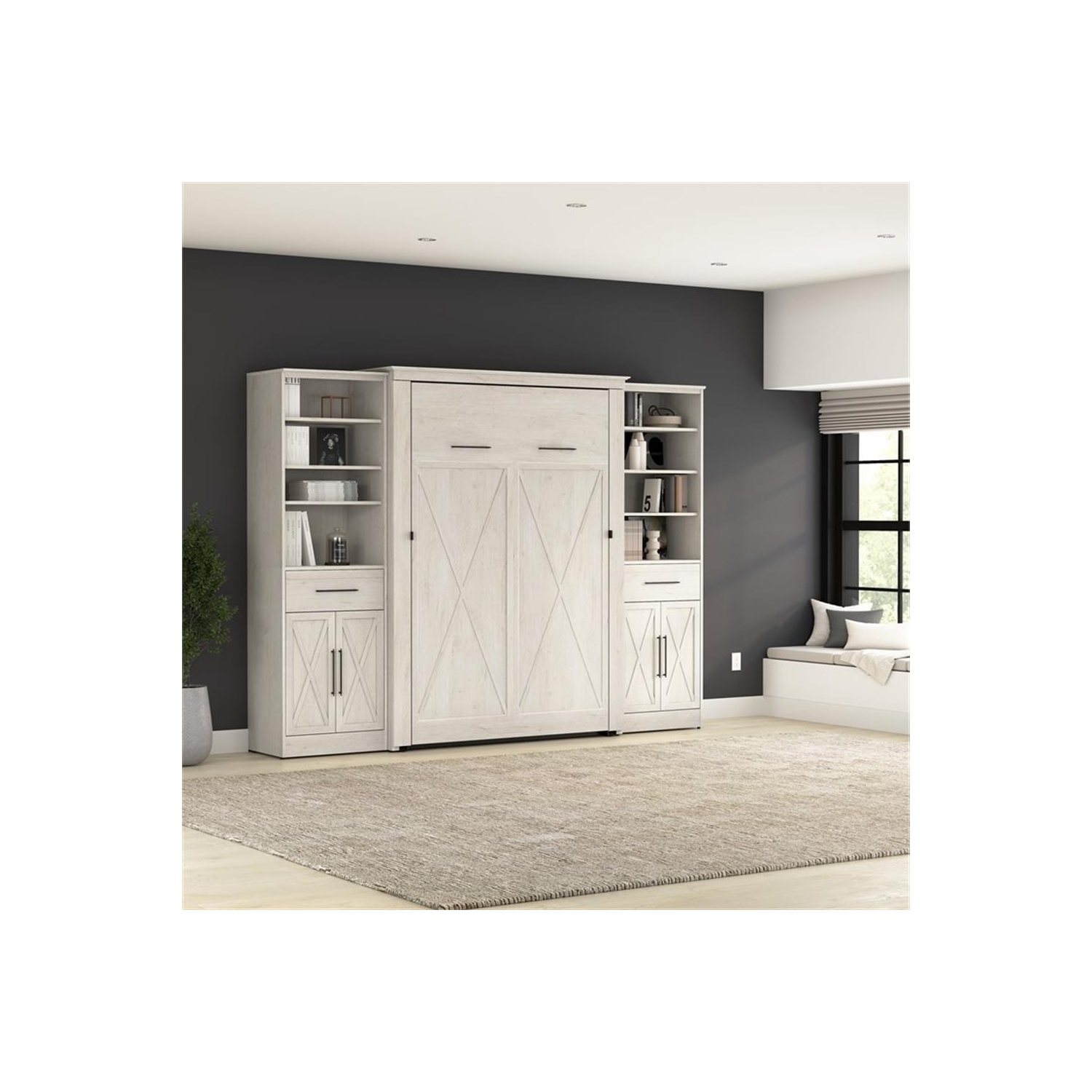 Bestar Key West Full Murphy Bed and Wardrobes - Engineered Wood in White