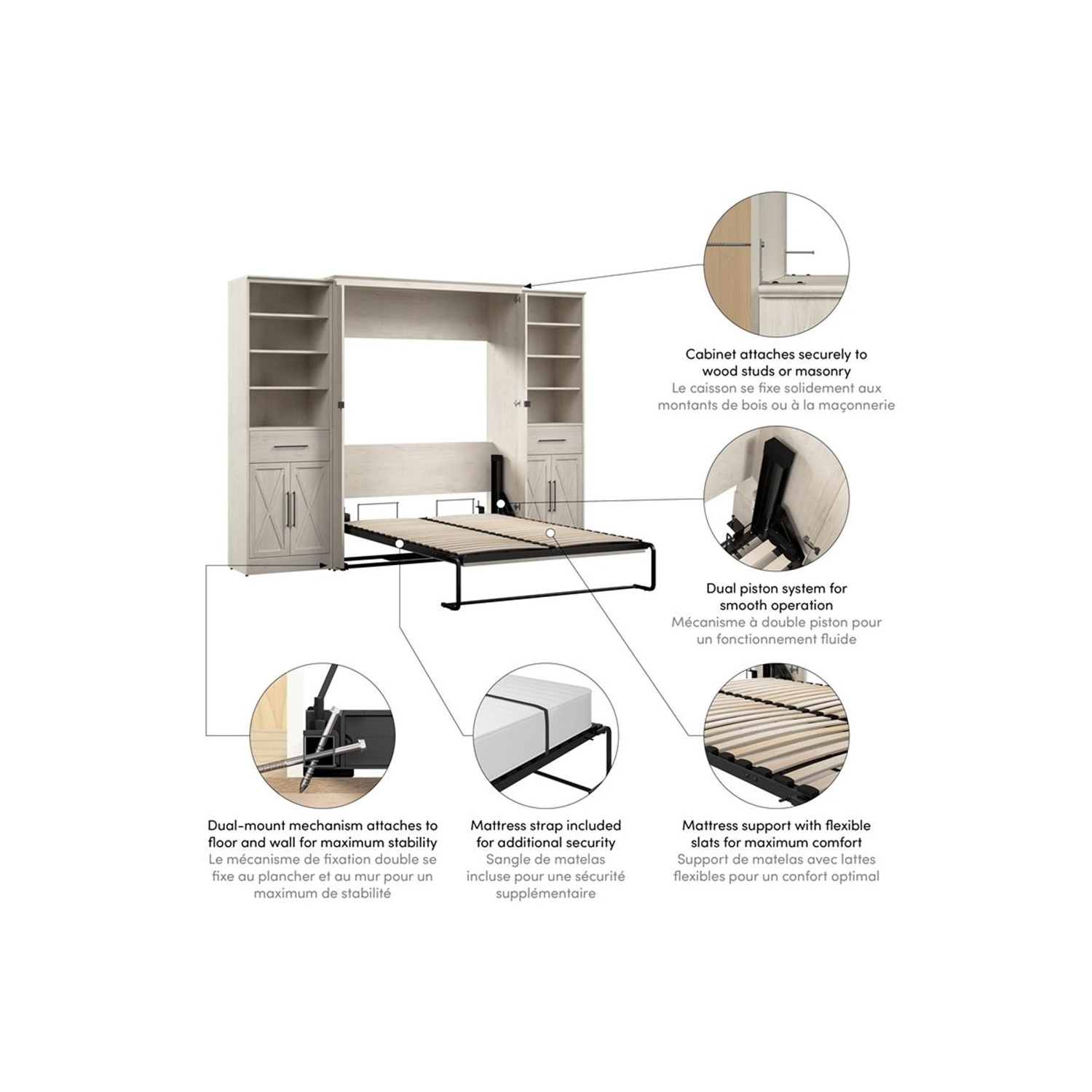 Bestar Key West Full Murphy Bed and Wardrobes - Engineered Wood in White