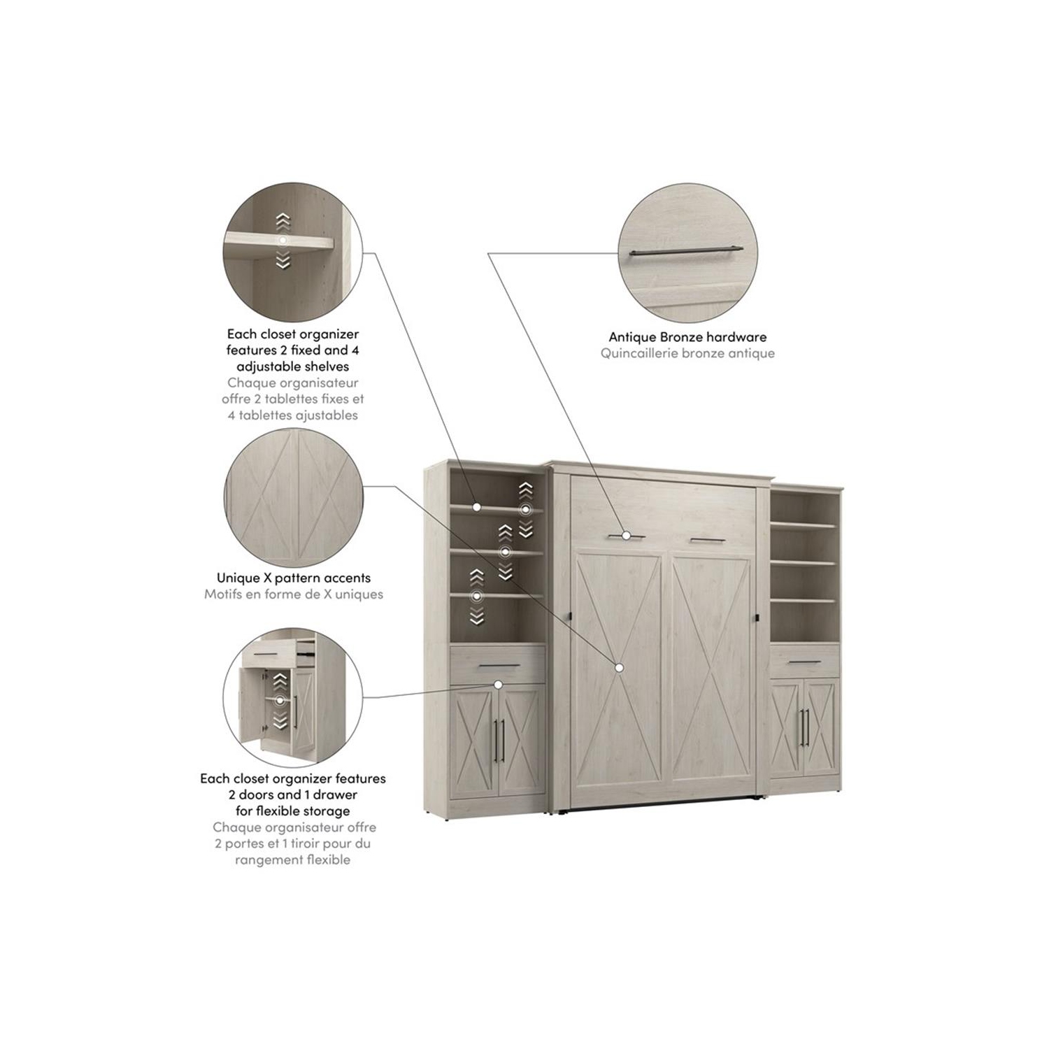 Bestar Key West Full Murphy Bed and Wardrobes - Engineered Wood in White