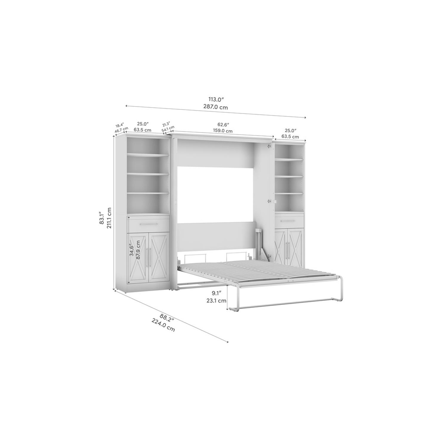 Bestar Key West Full Murphy Bed and Wardrobes - Engineered Wood in White