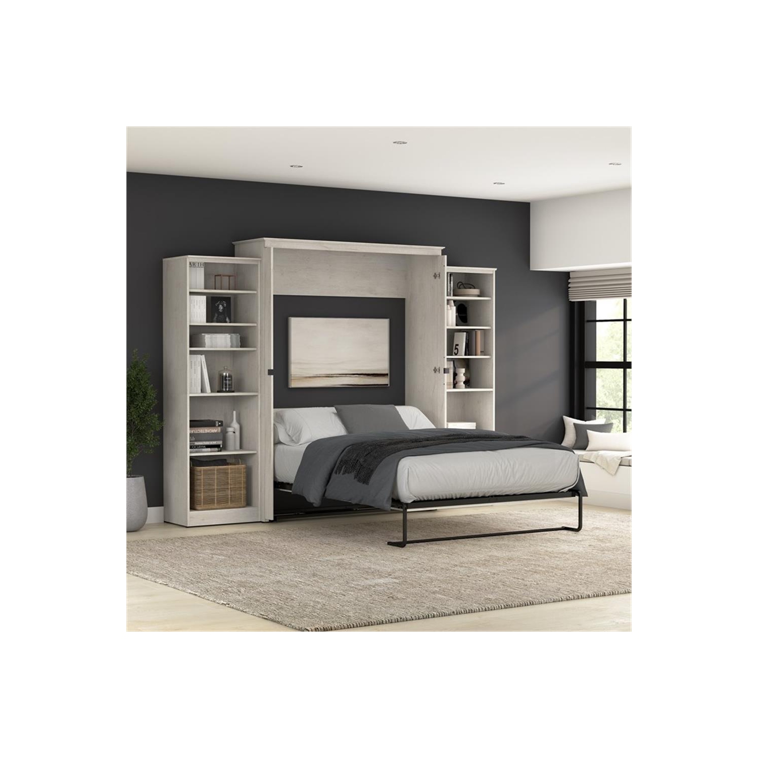 Bestar Key West Queen Murphy Bed with Closet Organizers - Engineered Wood