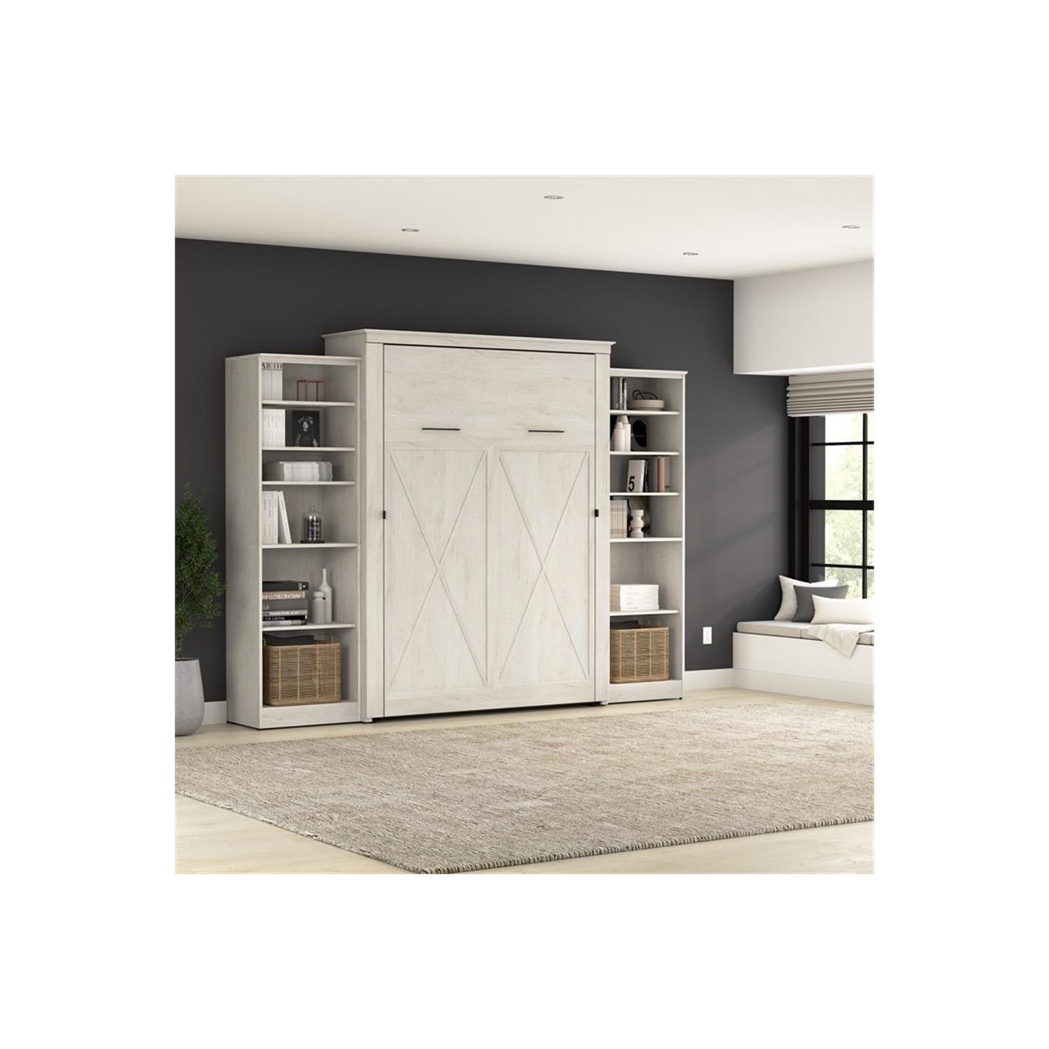 Bestar Key West Queen Murphy Bed with Closet Organizers - Engineered Wood