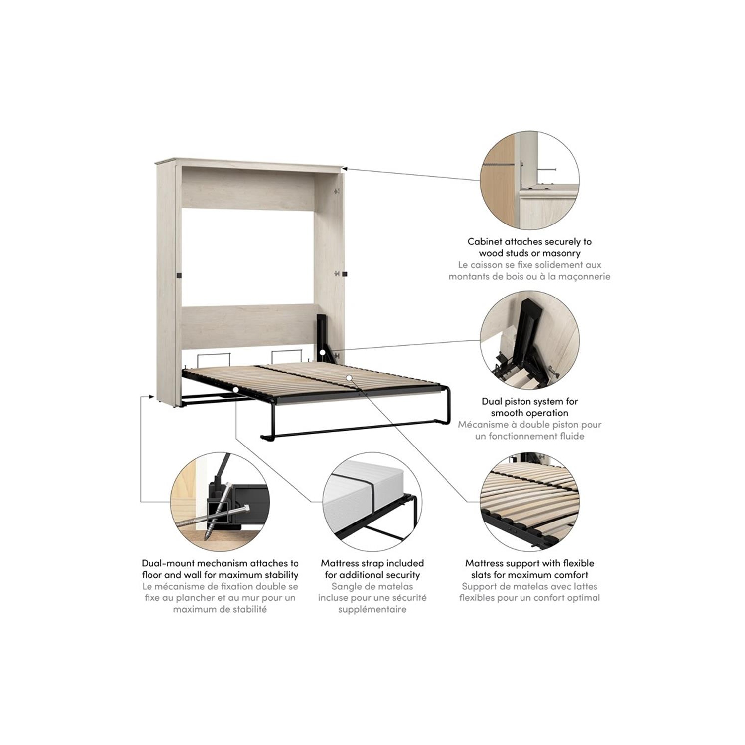Bestar Key West 69W Queen Murphy Bed - Engineered Wood in White