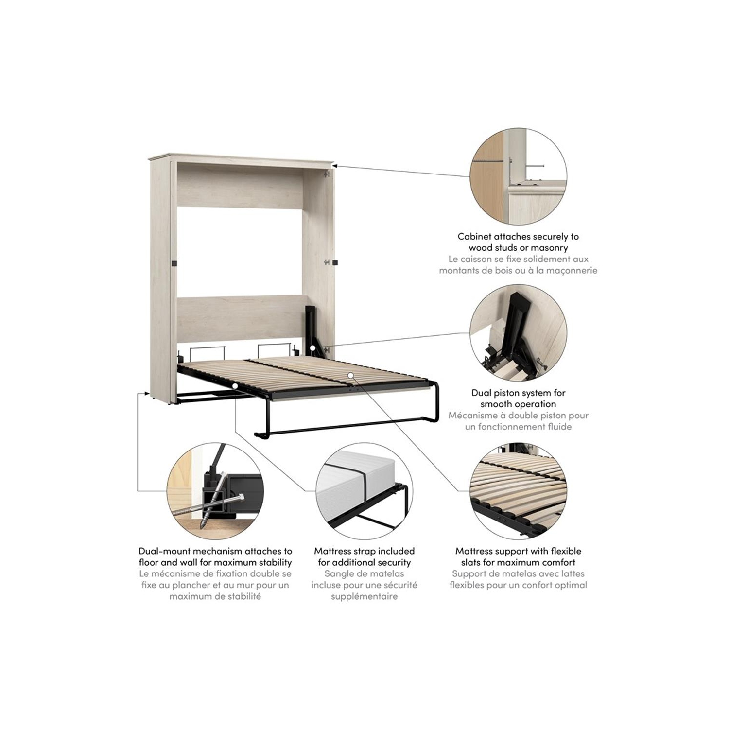 Bestar Key West 63W Full Murphy Bed - Engineered Wood in White