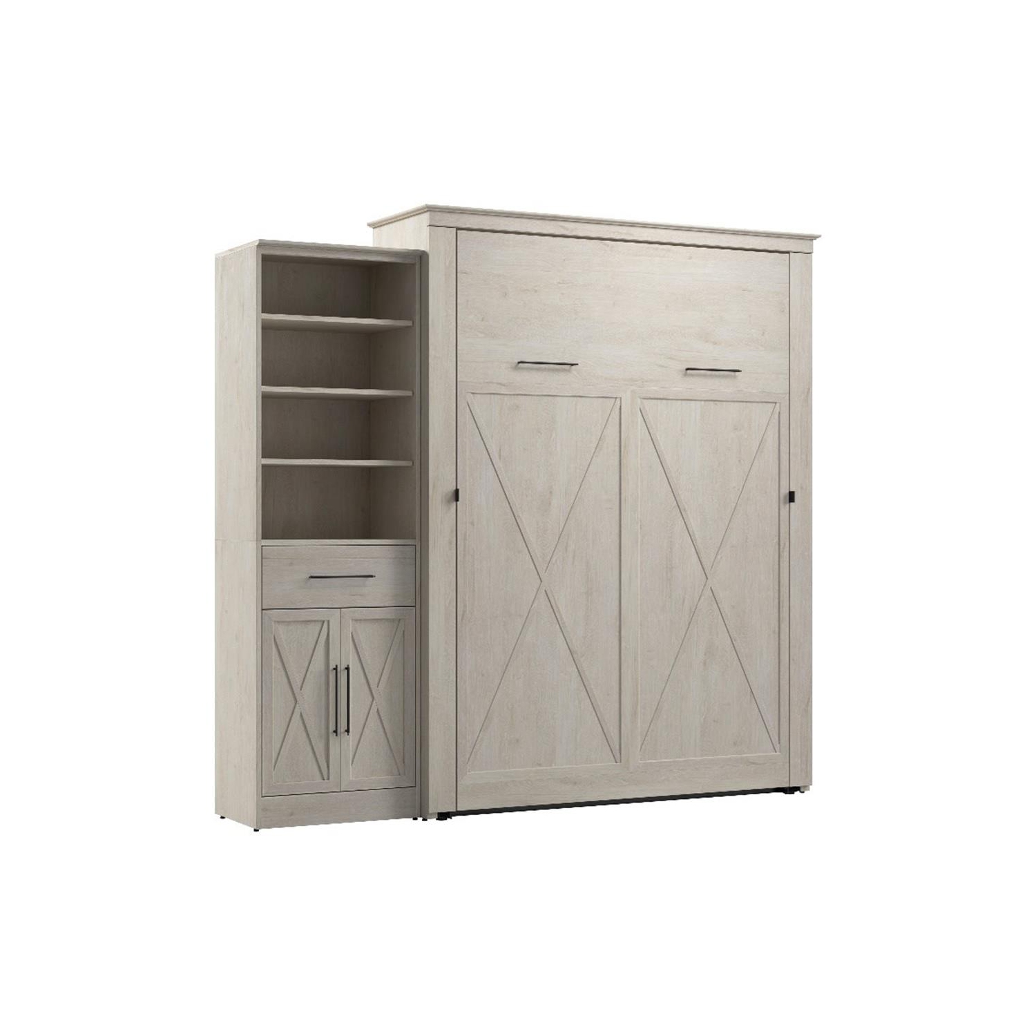 Bestar Key West Queen Murphy Bed with Wardrobe - Engineered Wood in White