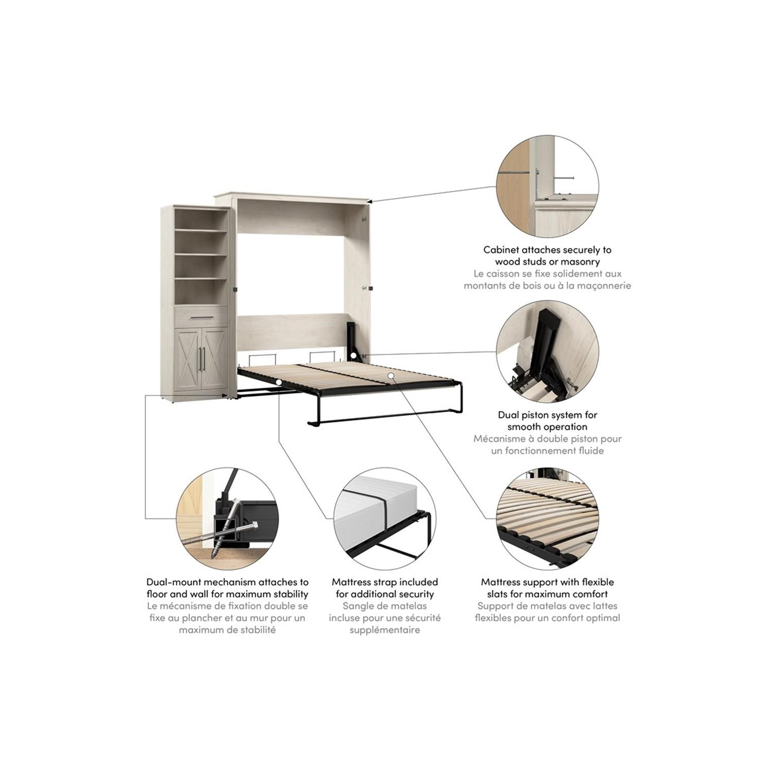 Bestar Key West Queen Murphy Bed with Wardrobe - Engineered Wood in White