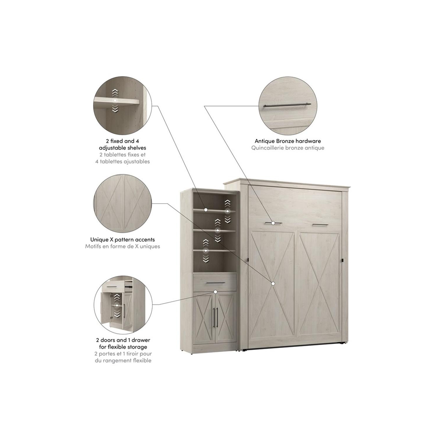 Bestar Key West Queen Murphy Bed with Wardrobe - Engineered Wood in White