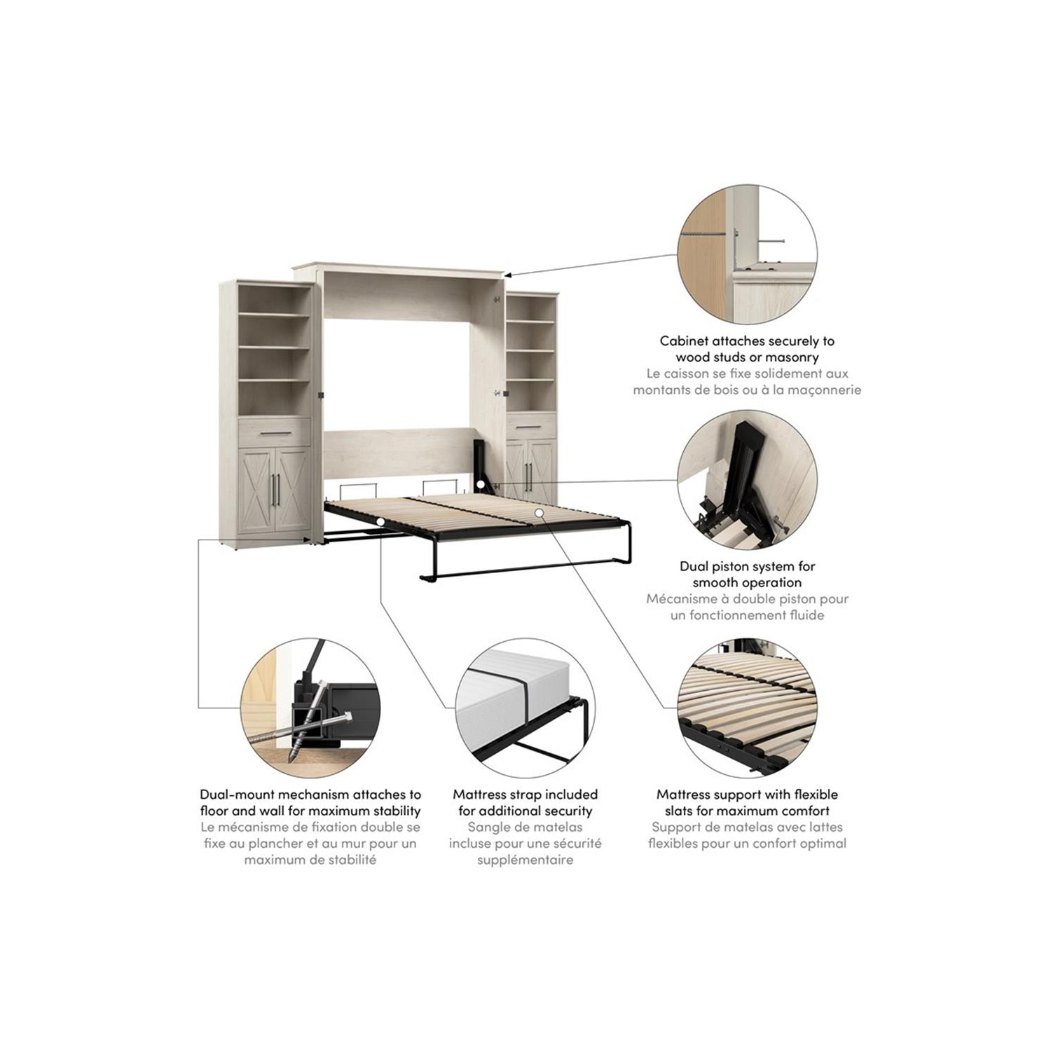 Bestar Key West Queen Murphy Bed and Wardrobes - Engineered Wood in White