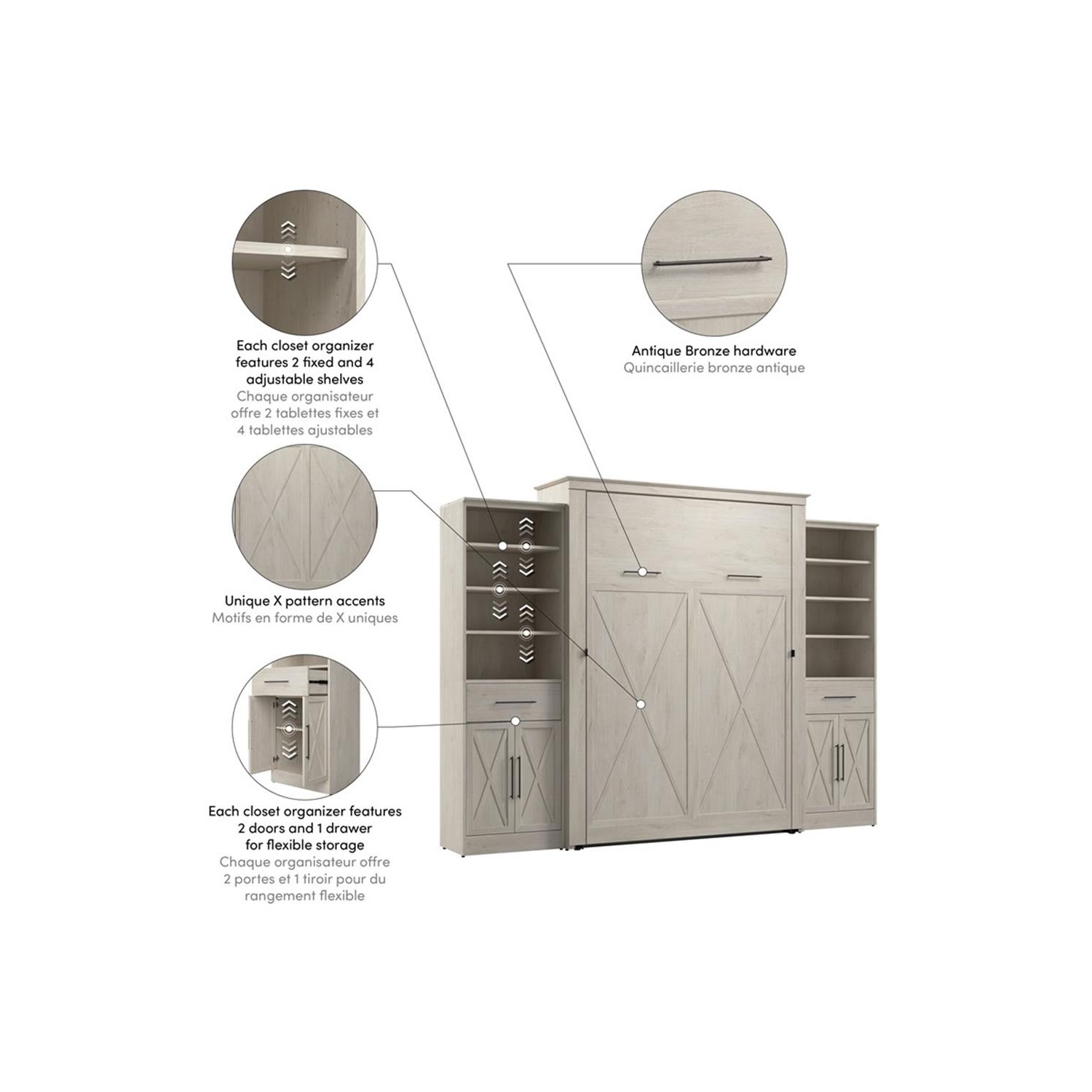 Bestar Key West Queen Murphy Bed and Wardrobes - Engineered Wood in White