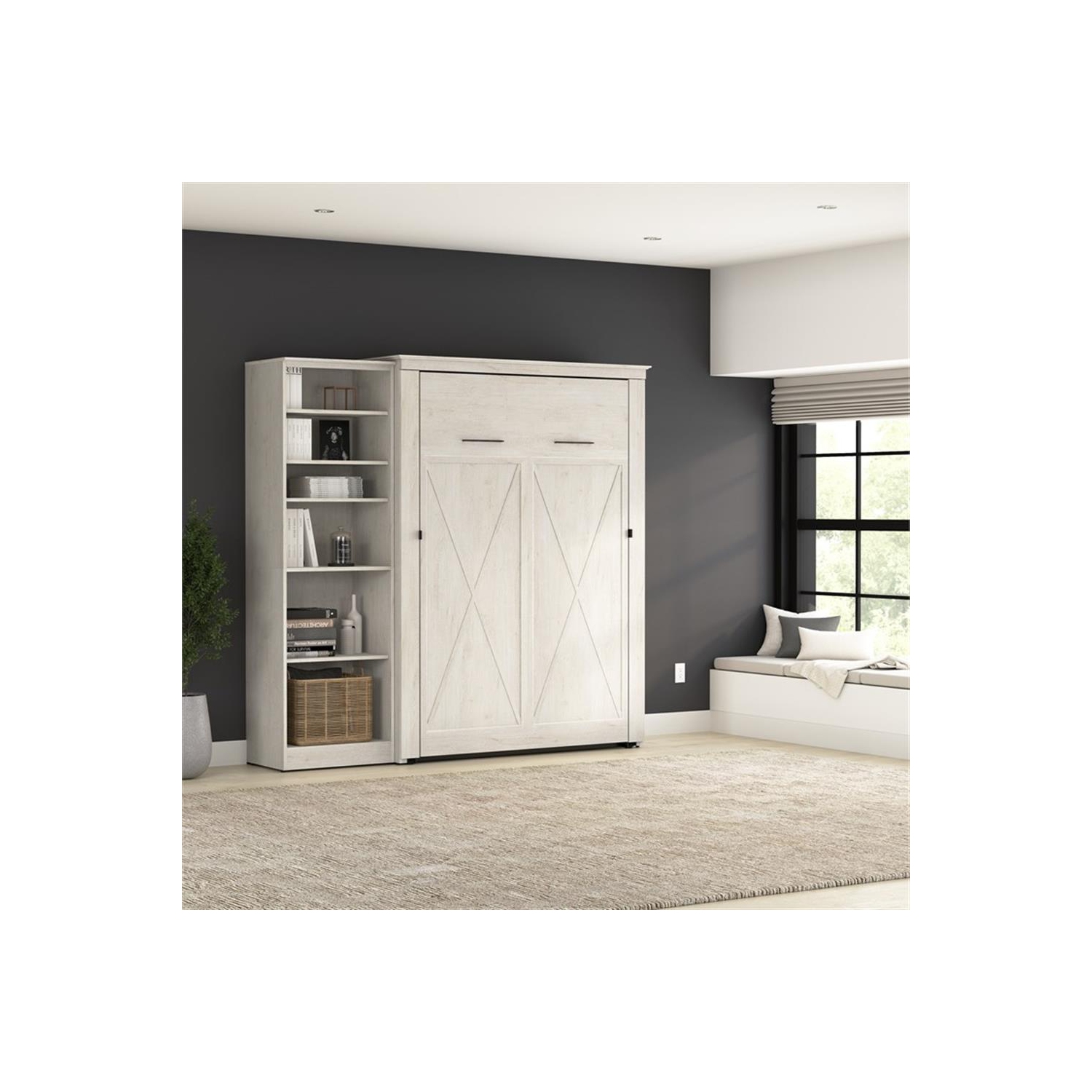 Lit escamotable deux places avec organisateur de placard Key West de Bestar - bois d'ingénierie