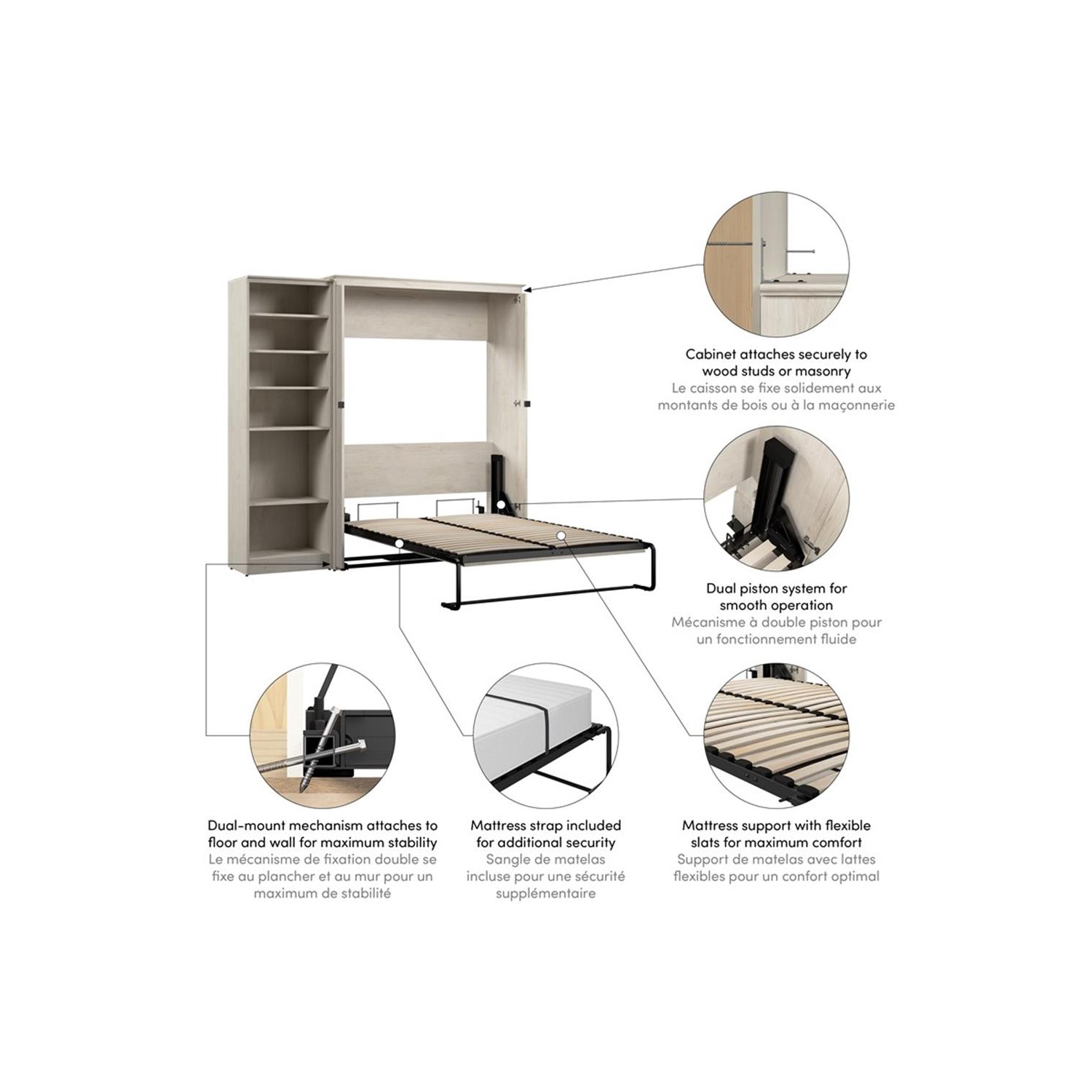 Lit escamotable deux places avec organisateur de placard Key West de Bestar - bois d'ingénierie