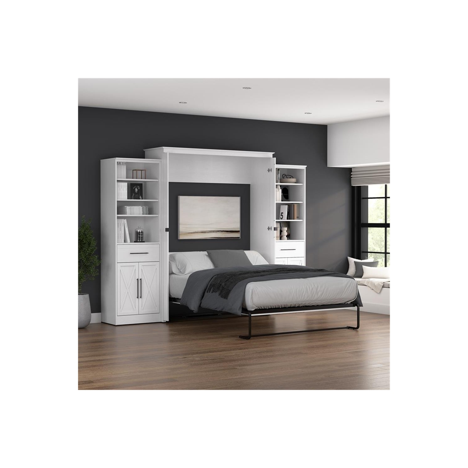 Grand lit escamotable et garde-robes Key West de Bestar - bois d'ingénierie blanc