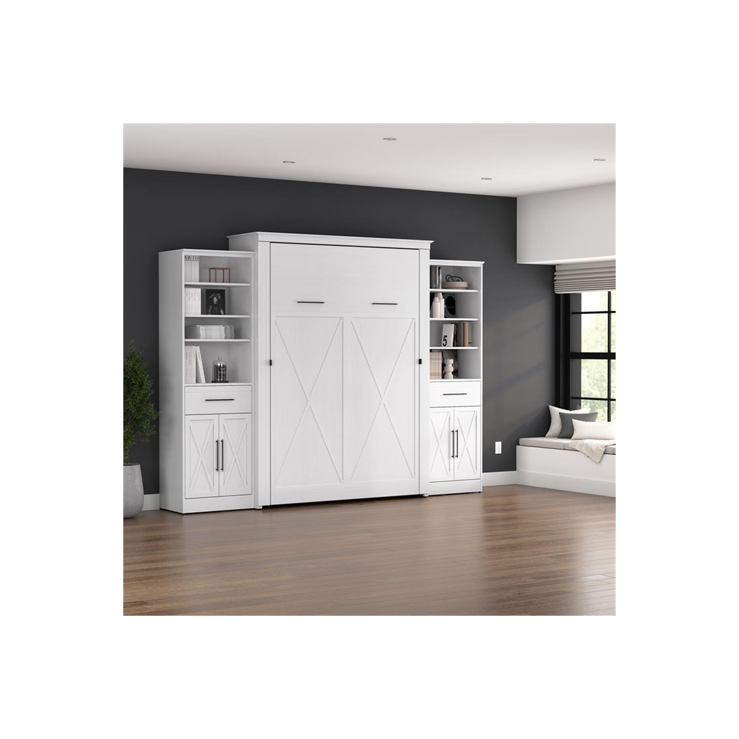 Grand lit escamotable et garde-robes Key West de Bestar - bois d'ingénierie blanc