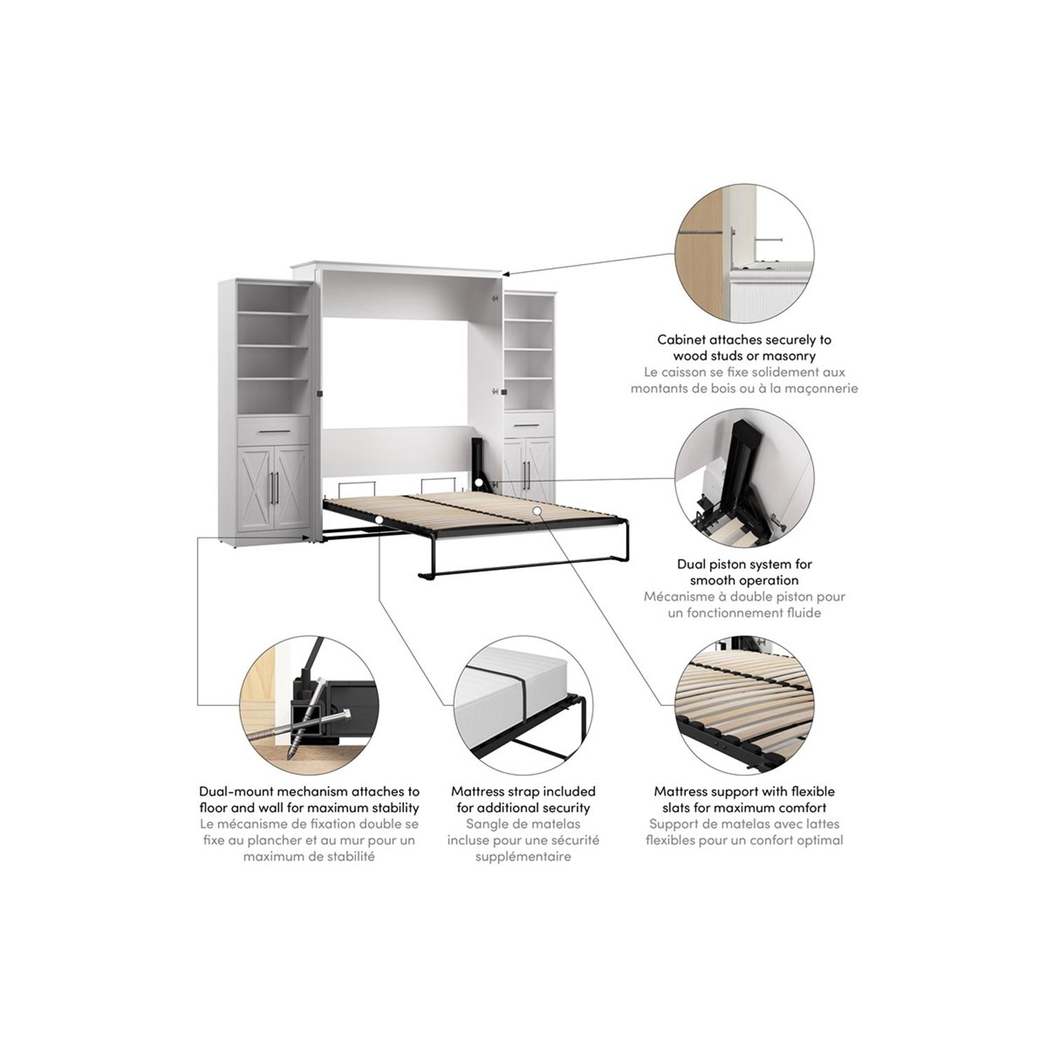 Grand lit escamotable et garde-robes Key West de Bestar - bois d'ingénierie blanc