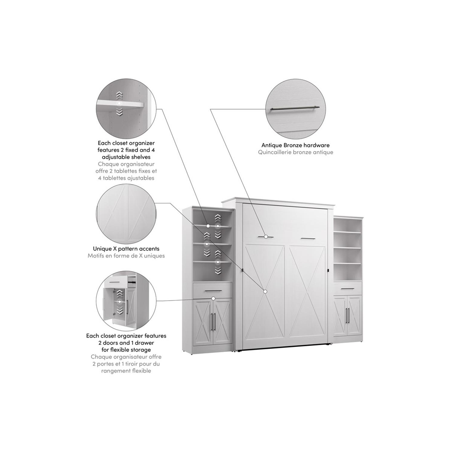 Grand lit escamotable et garde-robes Key West de Bestar - bois d'ingénierie blanc