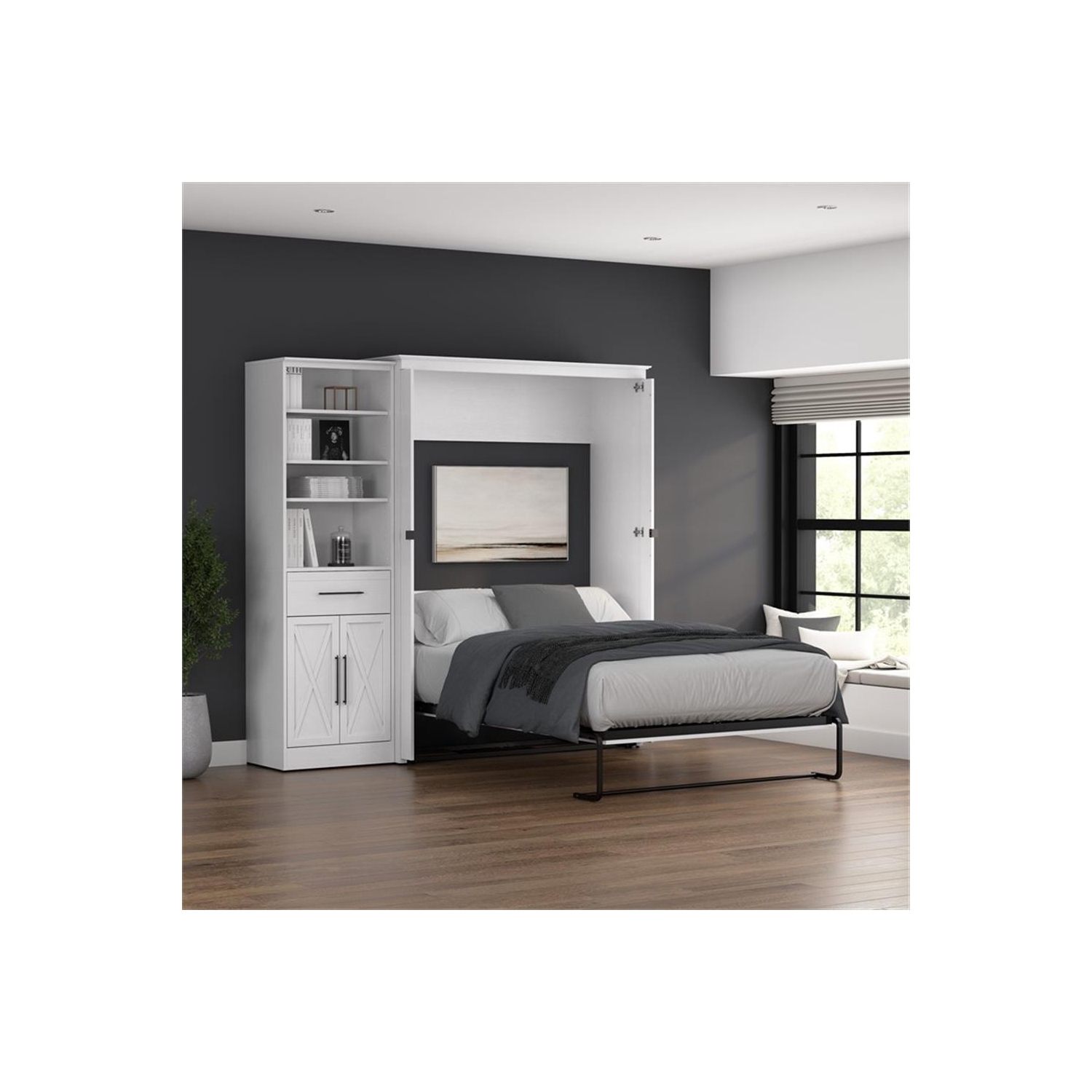 Bestar Key West Full Murphy Bed with Wardrobe - Engineered Wood in White