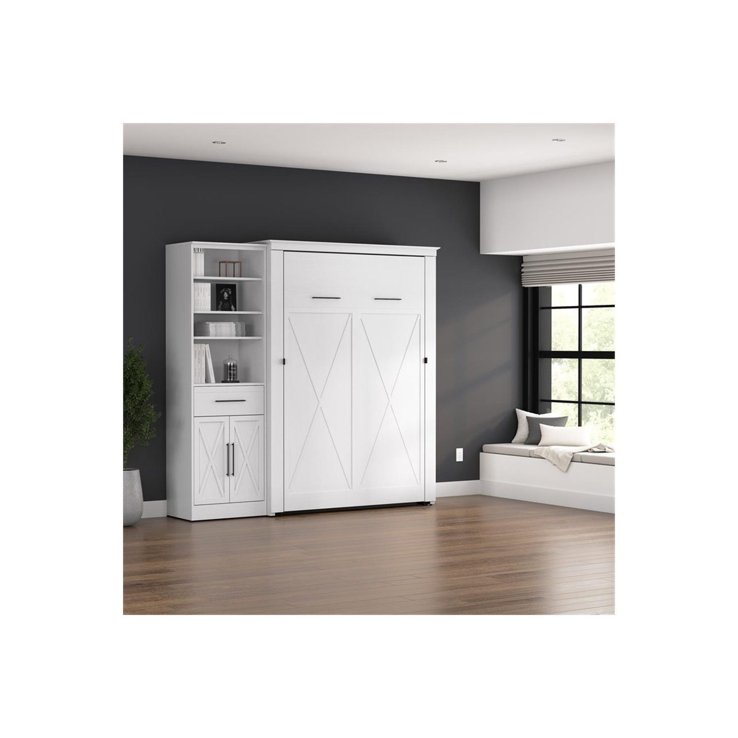 Bestar Key West Full Murphy Bed with Wardrobe - Engineered Wood in White