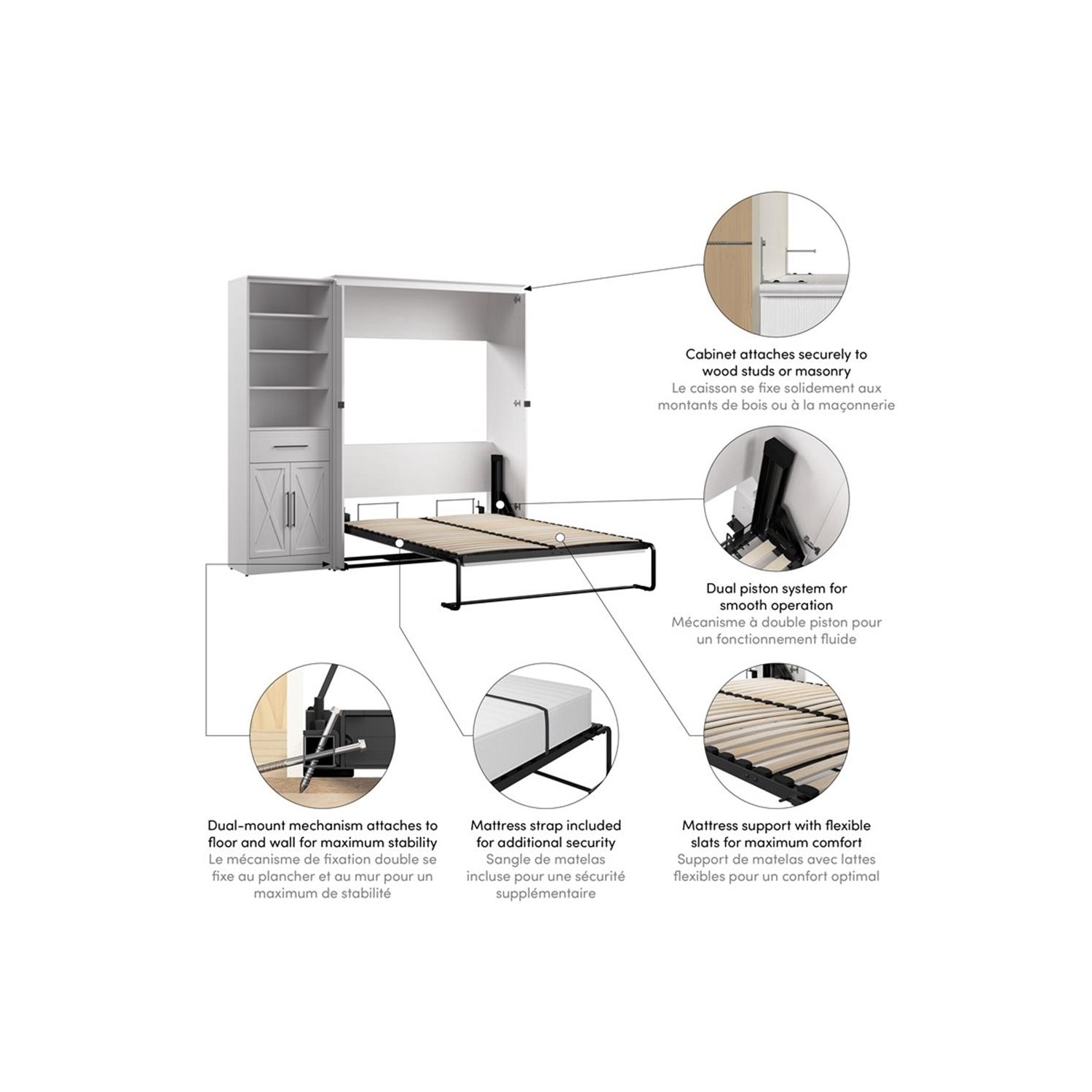 Bestar Key West Full Murphy Bed with Wardrobe - Engineered Wood in White