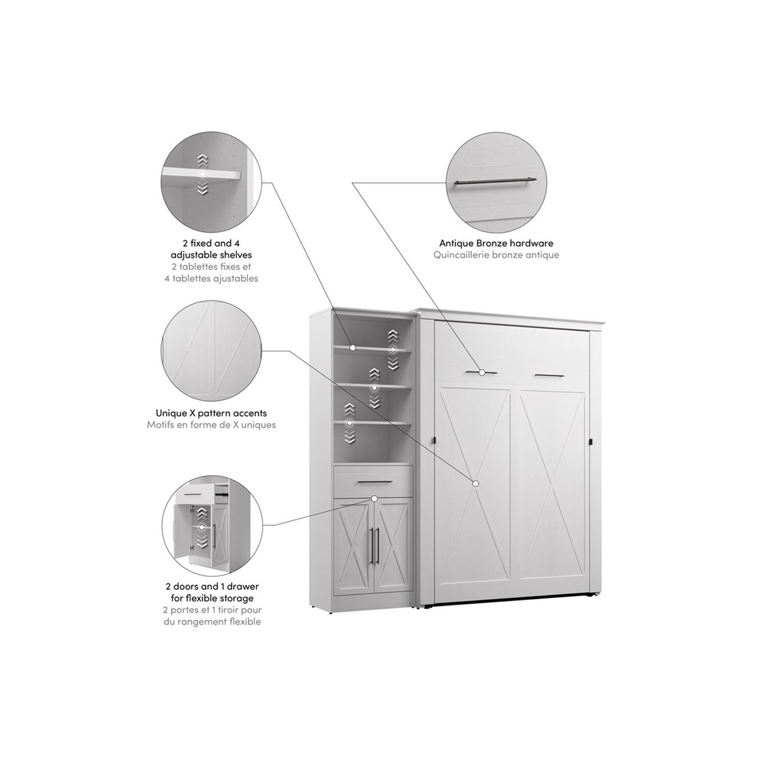 Bestar Key West Full Murphy Bed with Wardrobe - Engineered Wood in White