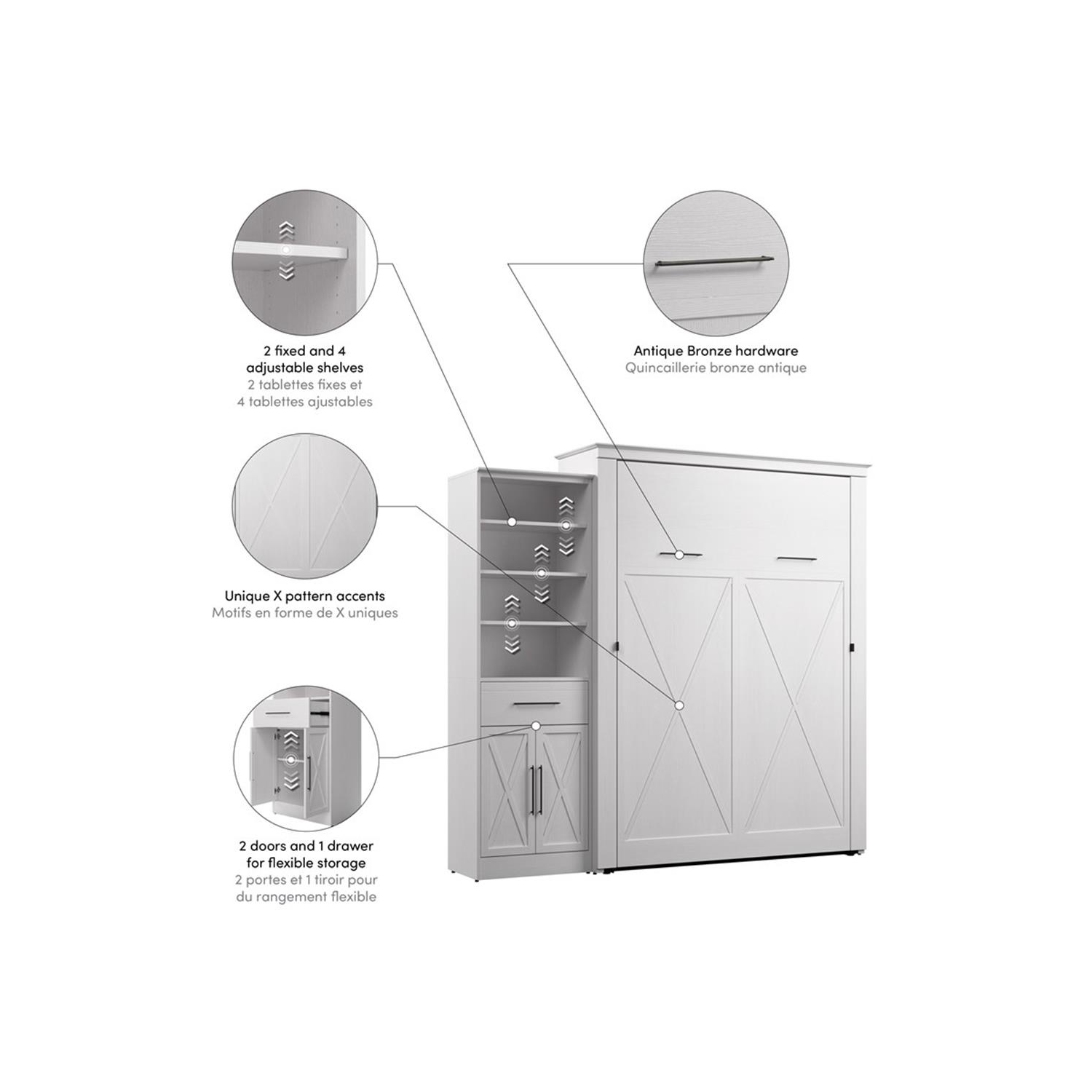 Bestar Key West Queen Murphy Bed with Wardrobe - Engineered Wood in White
