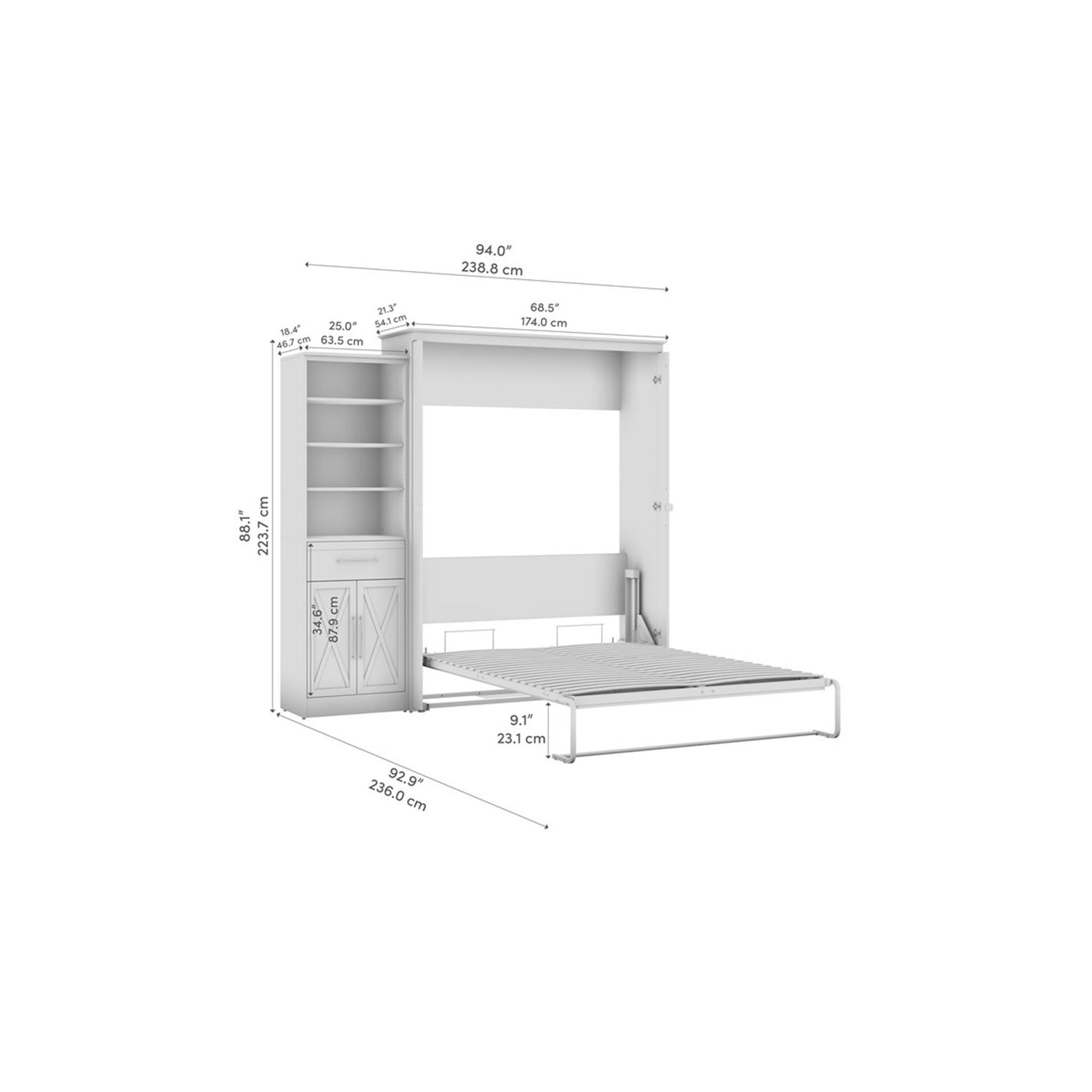 Bestar Key West Queen Murphy Bed with Wardrobe - Engineered Wood in White