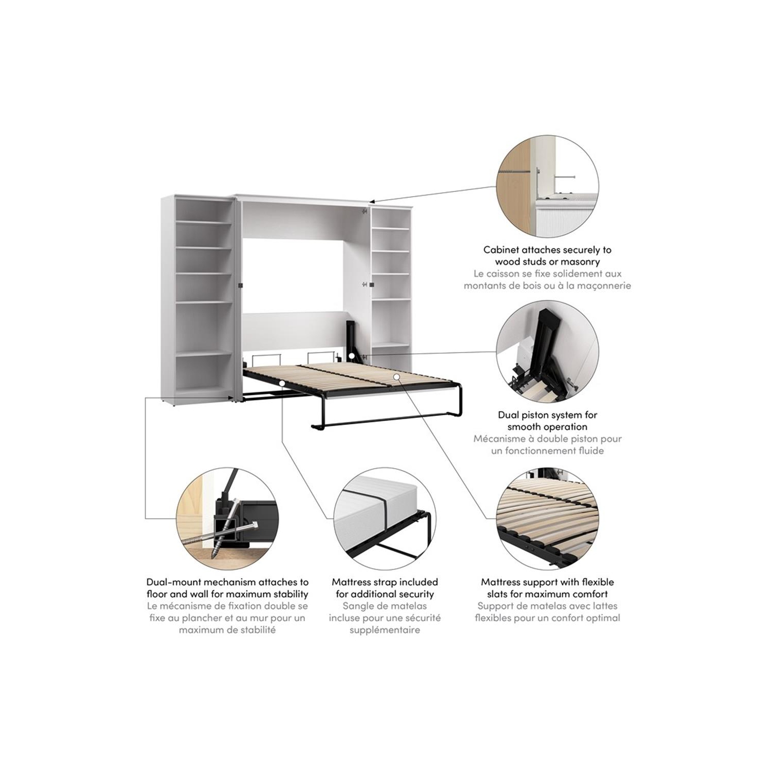 Lit escamotable deux places Key West de Bestar avec range-placard - bois d'ingénierie