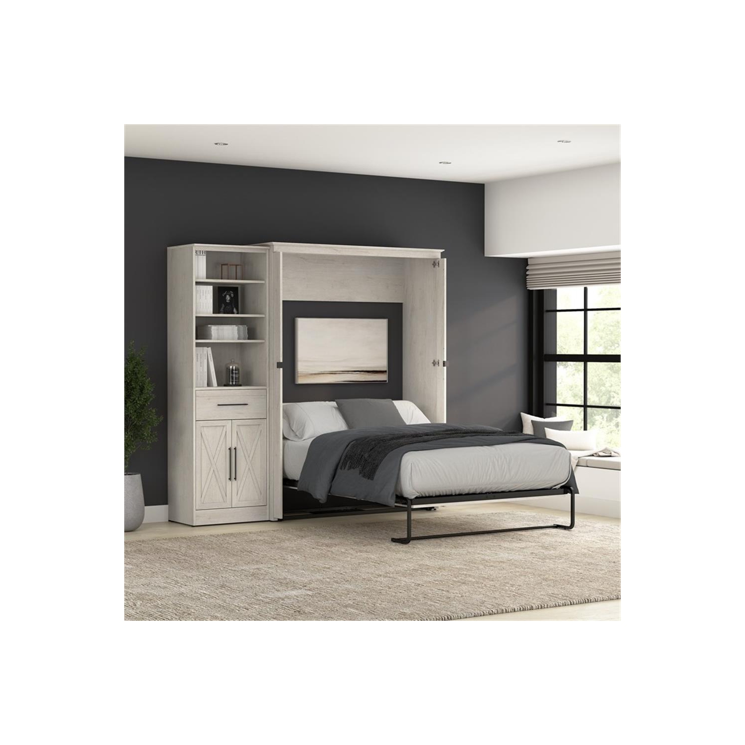 Bestar Key West Full Murphy Bed with Wardrobe - Engineered Wood in White