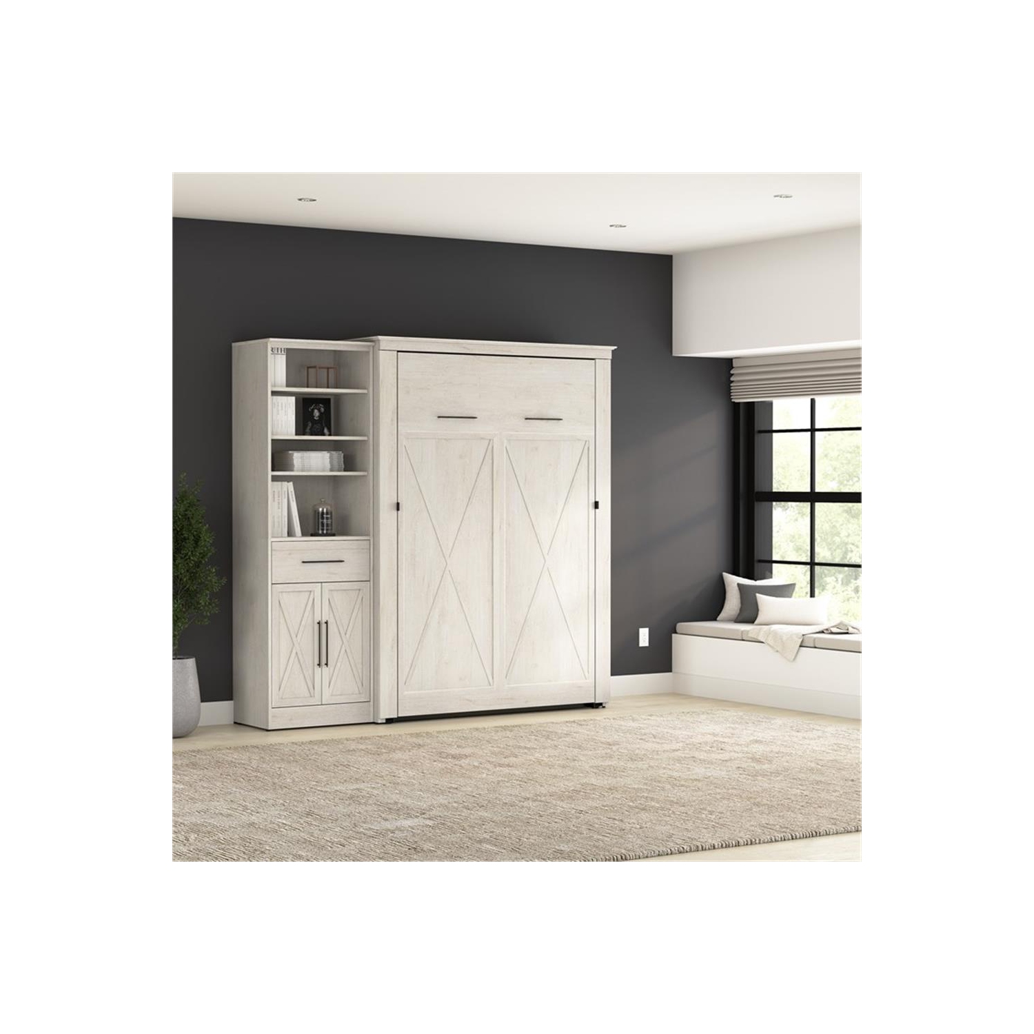 Bestar Key West Full Murphy Bed with Wardrobe - Engineered Wood in White