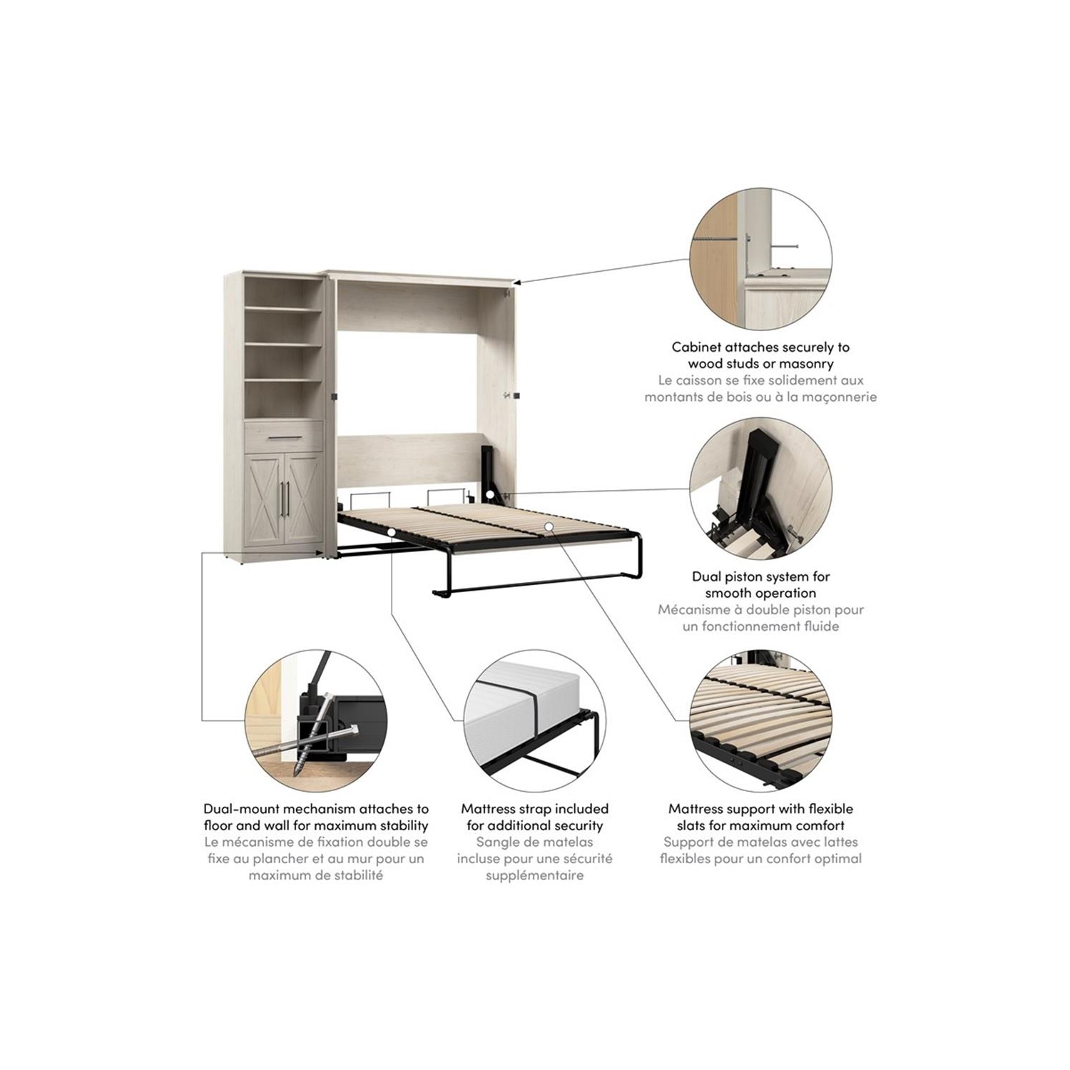 Bestar Key West Full Murphy Bed with Wardrobe - Engineered Wood in White