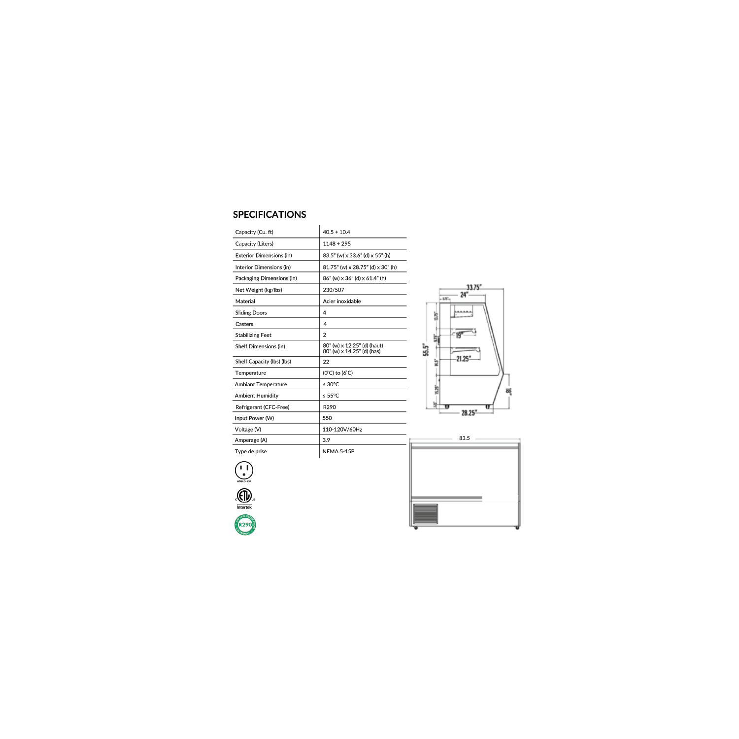 NOUVEAU AIR NDDC-84-GC 84 po comptoir commercial de charcuterie 34,5 pi3 avec Avec Gravity Coil - idéal pour les restaurants, cafés, Deles & Markets