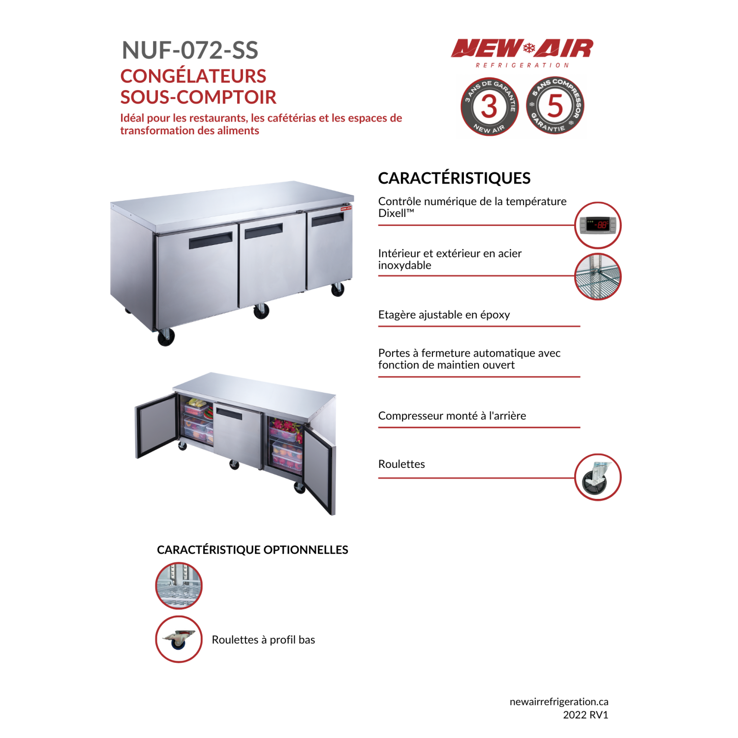 NEW AIR NUF-072-SS Commercial 72″ Stainless Steel 19 cu ft Triple Door Undercounter Freezer - Ideal For Commercial Kitchens, Restaurants and