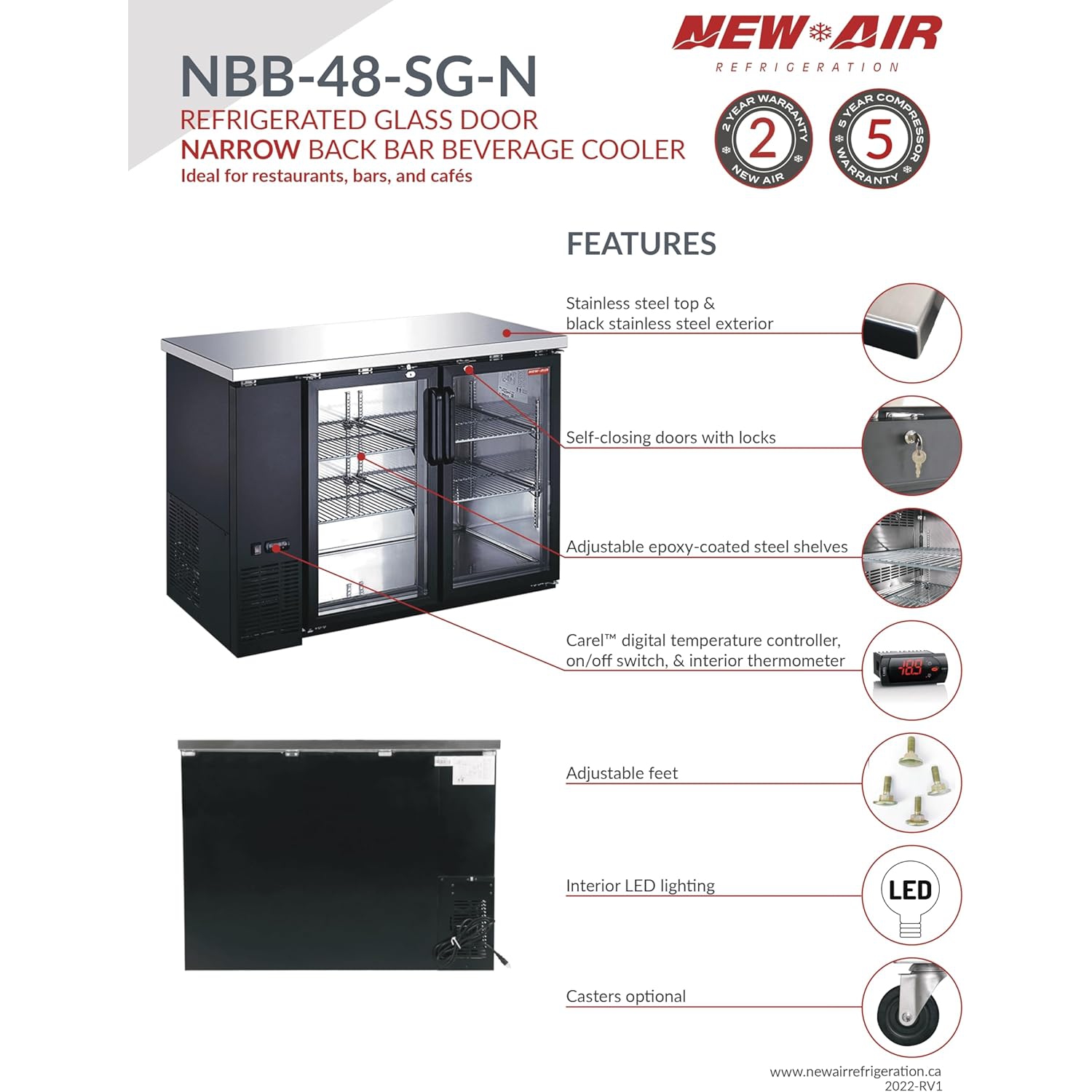 New Air NBB-48-SG Single Glass Door 48″ Back Bar Refrigerator Cooler