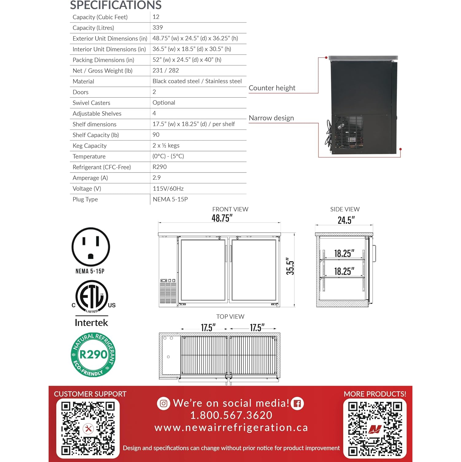 New Air NBB-48-SG Single Glass Door 48″ Back Bar Refrigerator Cooler