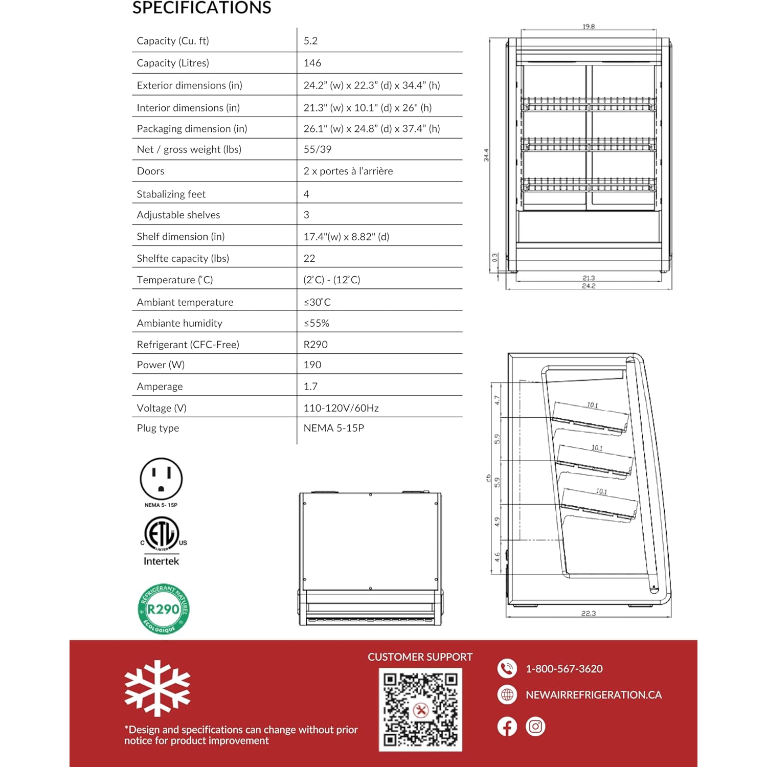 NOUVEAU présentoir de comptoir réfrigéré AIR NCD-24-CD commercial de 24 po – idéal pour les restaurants, les cafés et les boulangeries