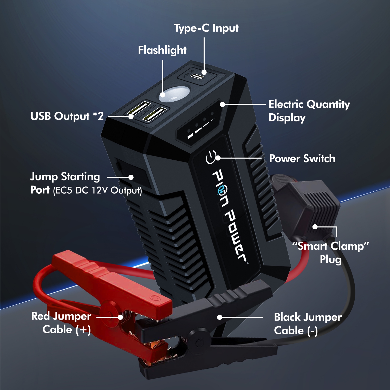 Pion Power YC08 Jump Starter for 12V Car Battery, 7200 mAh Power Bank