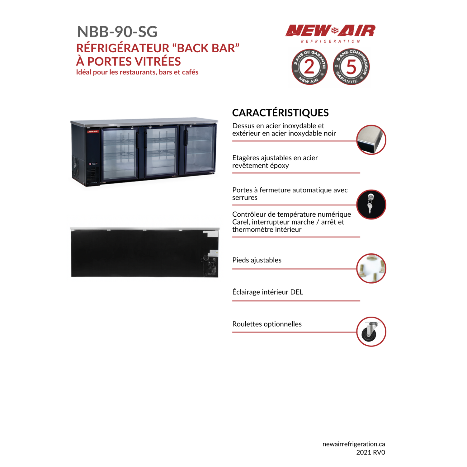 New Air NBB-90-SG Triple Glass Door 90″ Back Bar Refrigerator Cooler - 916 L / 32 Cu. Ft. - Ideal for Bars, Restaurants, Hotels & Cafés